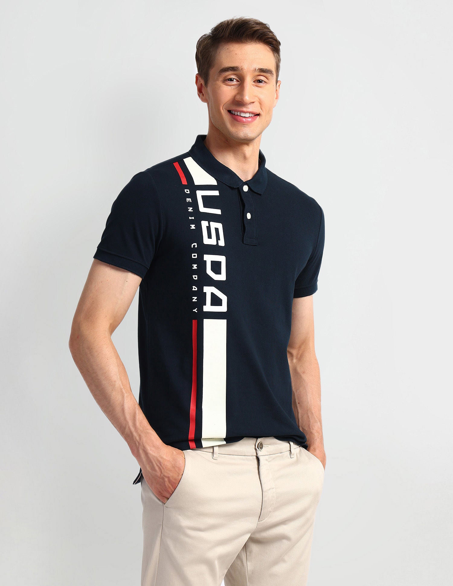 Muscle Fit Typography Polo Shirt Dark-Blue - U.S. Polo Assn. India | Large