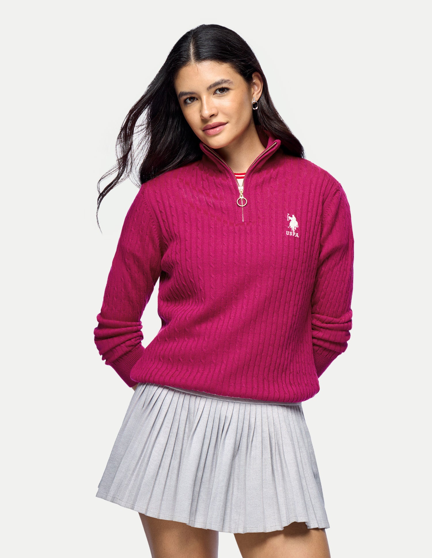 Cable Patterned Knit Regular Fit Sweater Pink - U.S. Polo Assn. India | Large