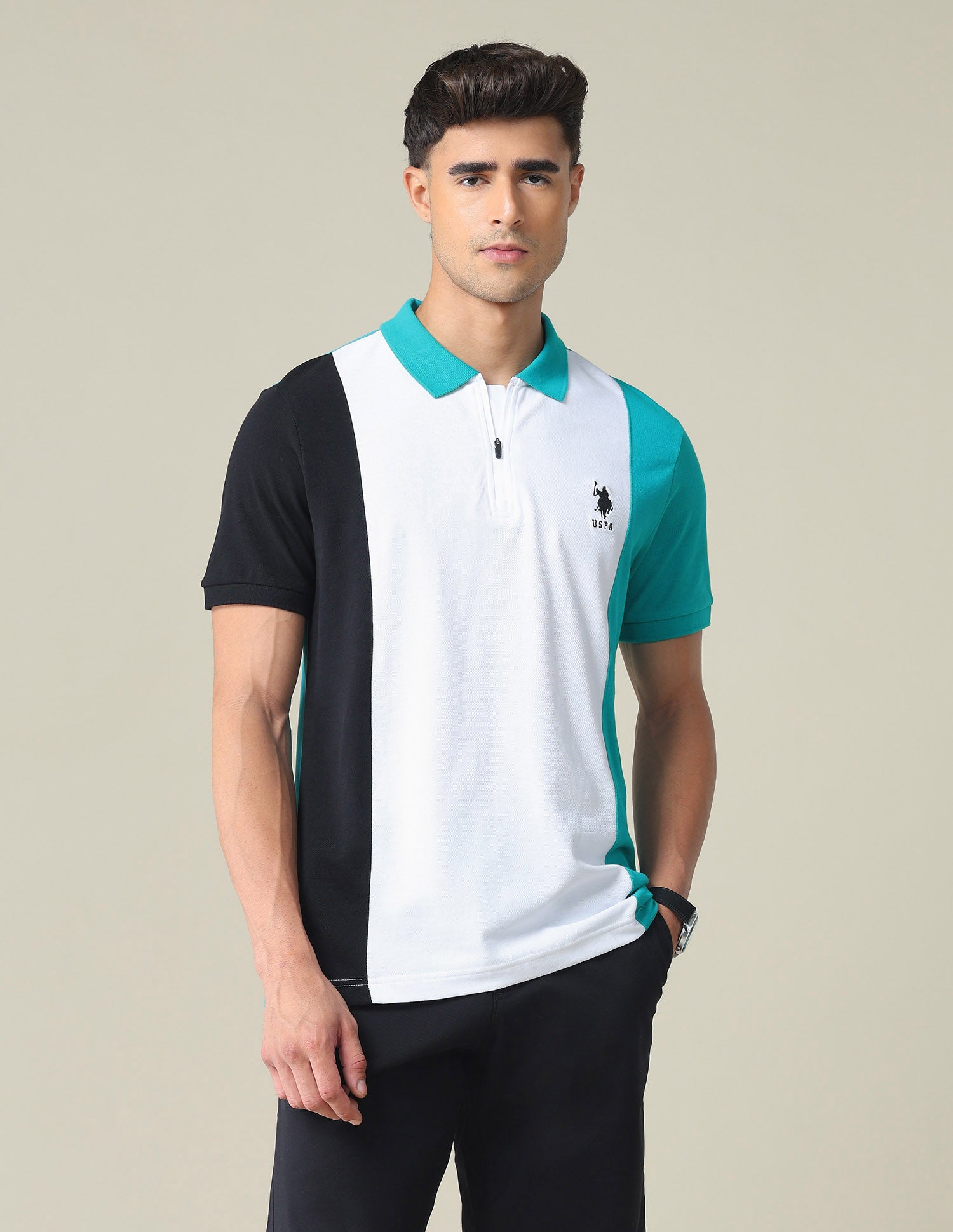 Colour Block Cotton Polo Shirt
