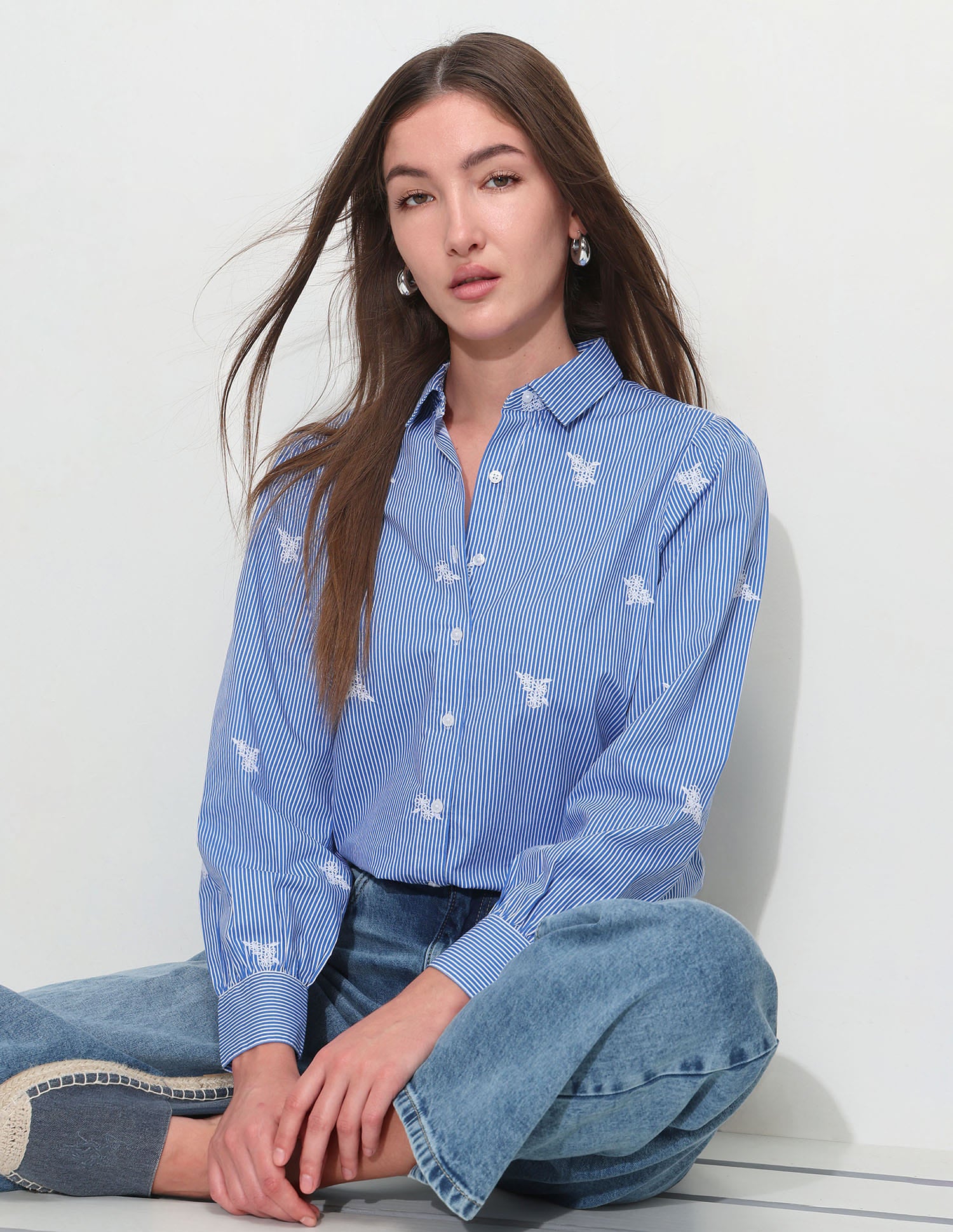 Relaxed Striped Shirt With Embroidery Blue - U.S. Polo Assn. India | Large