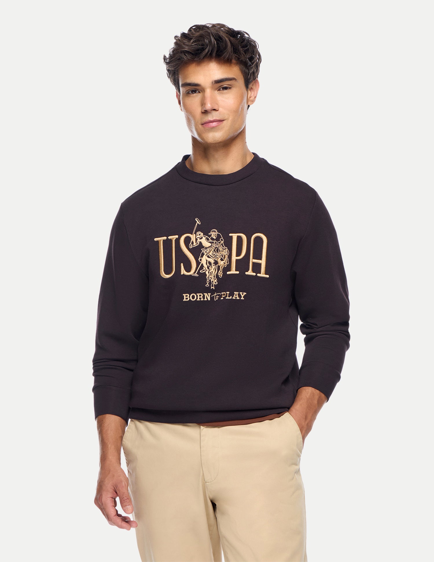 Brand Embroidered Slim Fit Sweatshirt Dark Brown - U.S. Polo Assn. India | Large