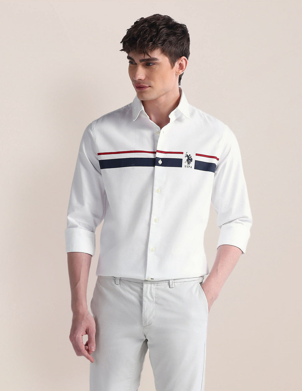 Semi-Cutaway Collar Long Sleeve Shirt - Image 1