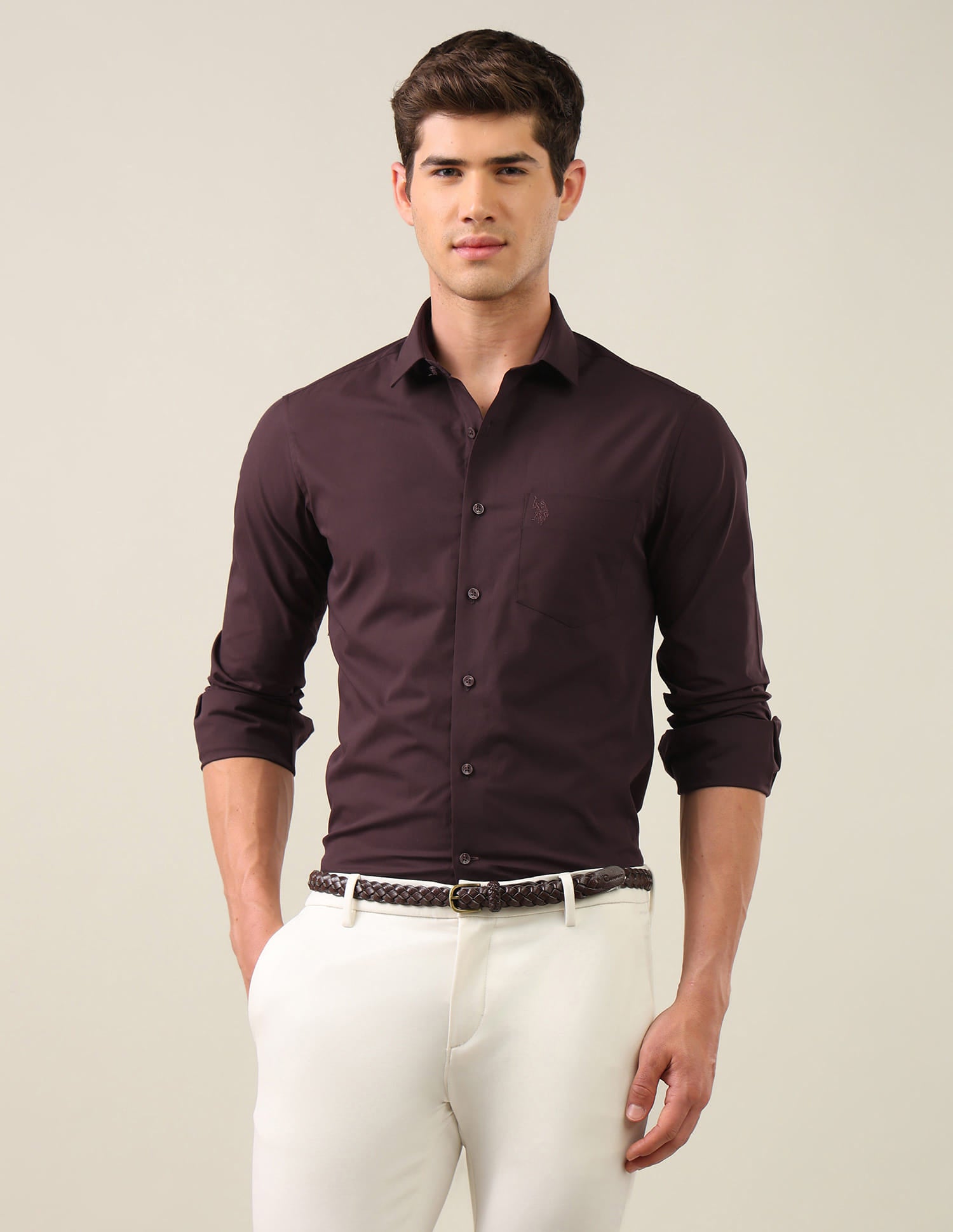 Solid Tailored Fit Shirt Purple - U.S. Polo Assn. India | Large