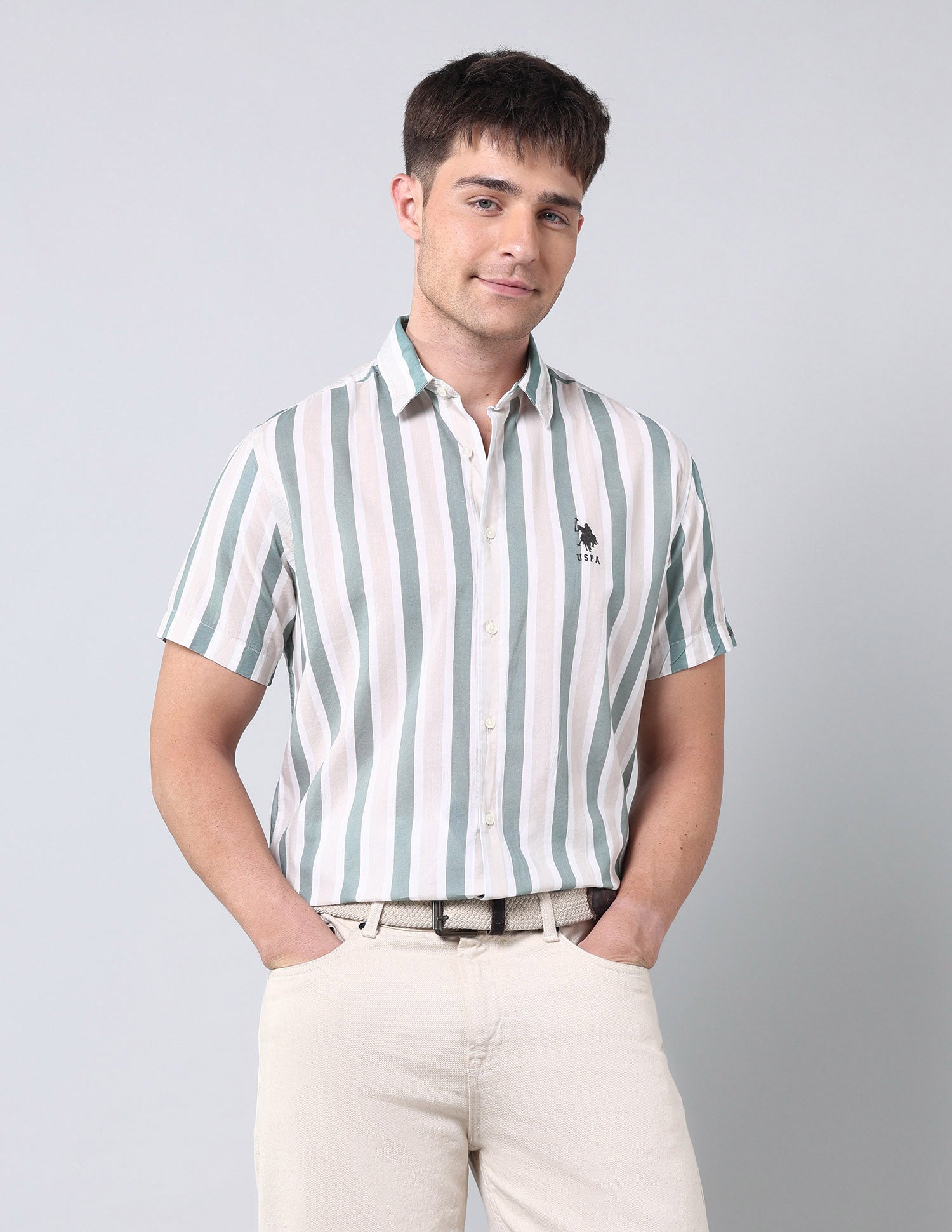Vertical Striped Regular Fit Shirt Green - U.S. Polo Assn. India | Large