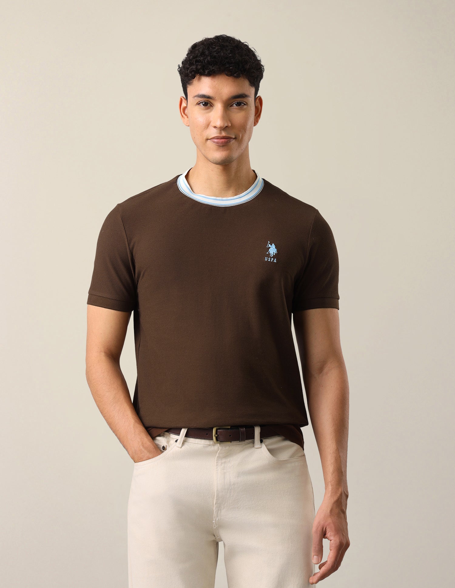 Solid Slim Fit T-Shirt Brown - U.S. Polo Assn. India | Large