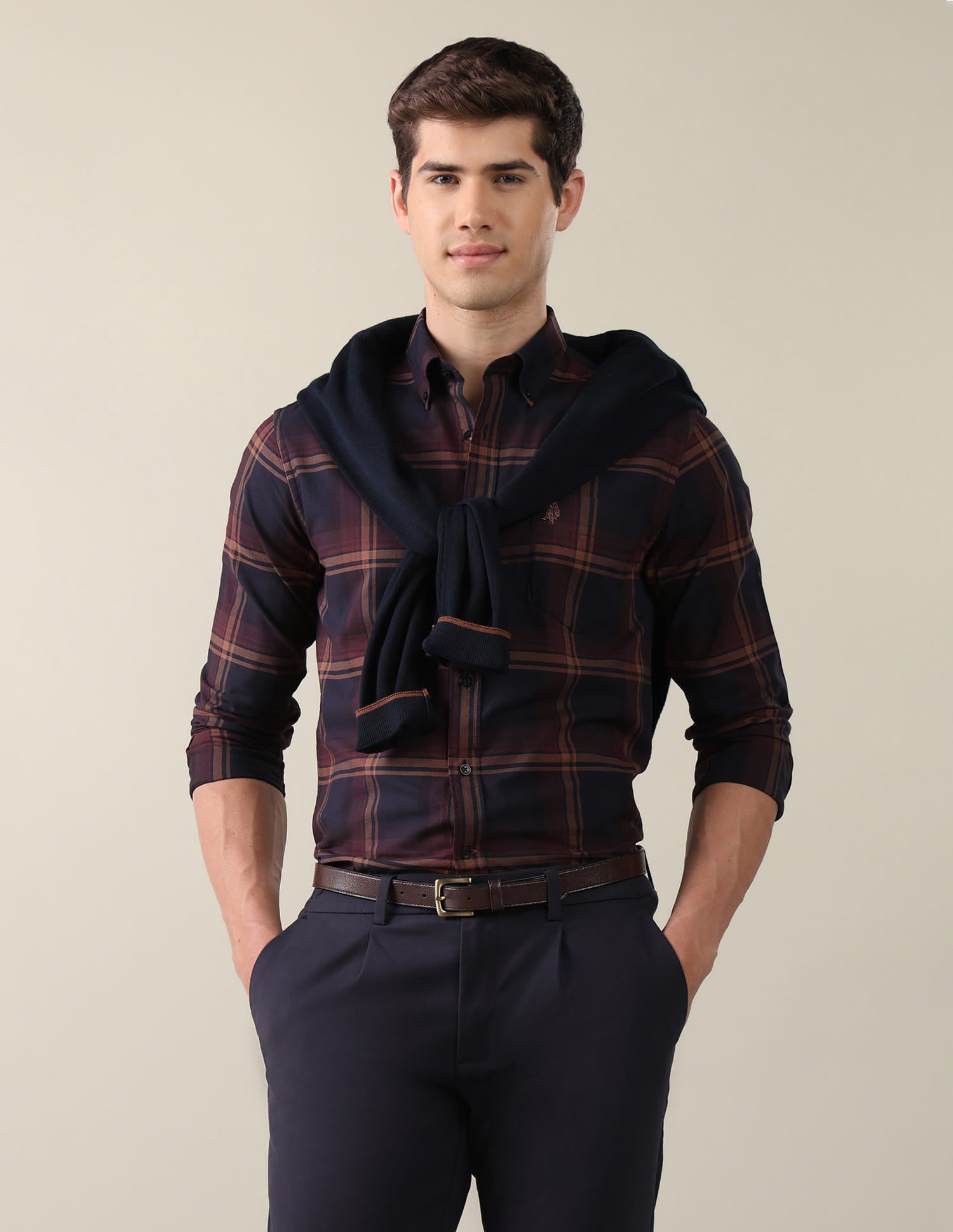 Plaid Checked Tailored Fit Shirt Blue - U.S. Polo Assn. India | Large