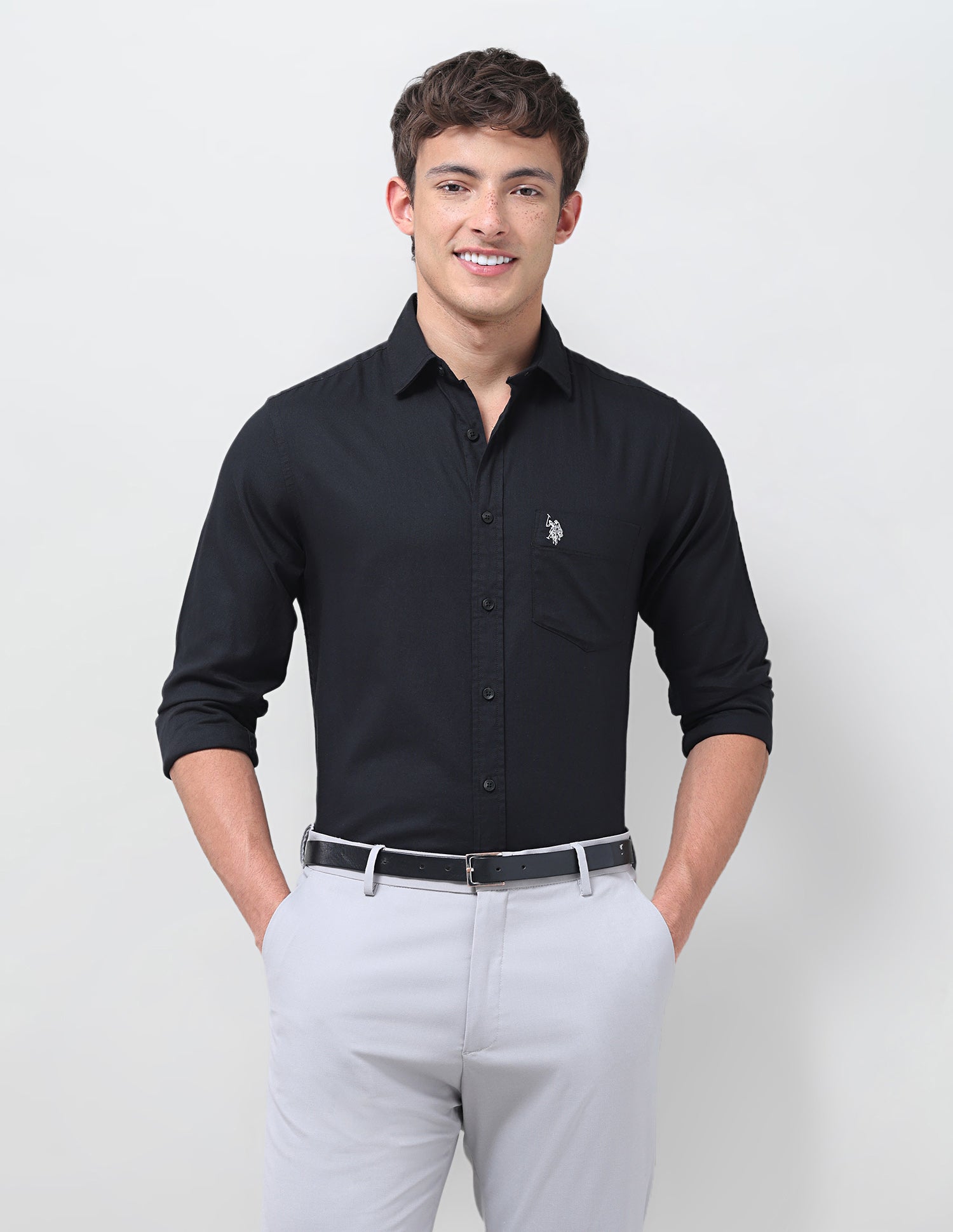 Solid Tailored Fit Shirt Black - U.S. Polo Assn. India | Large