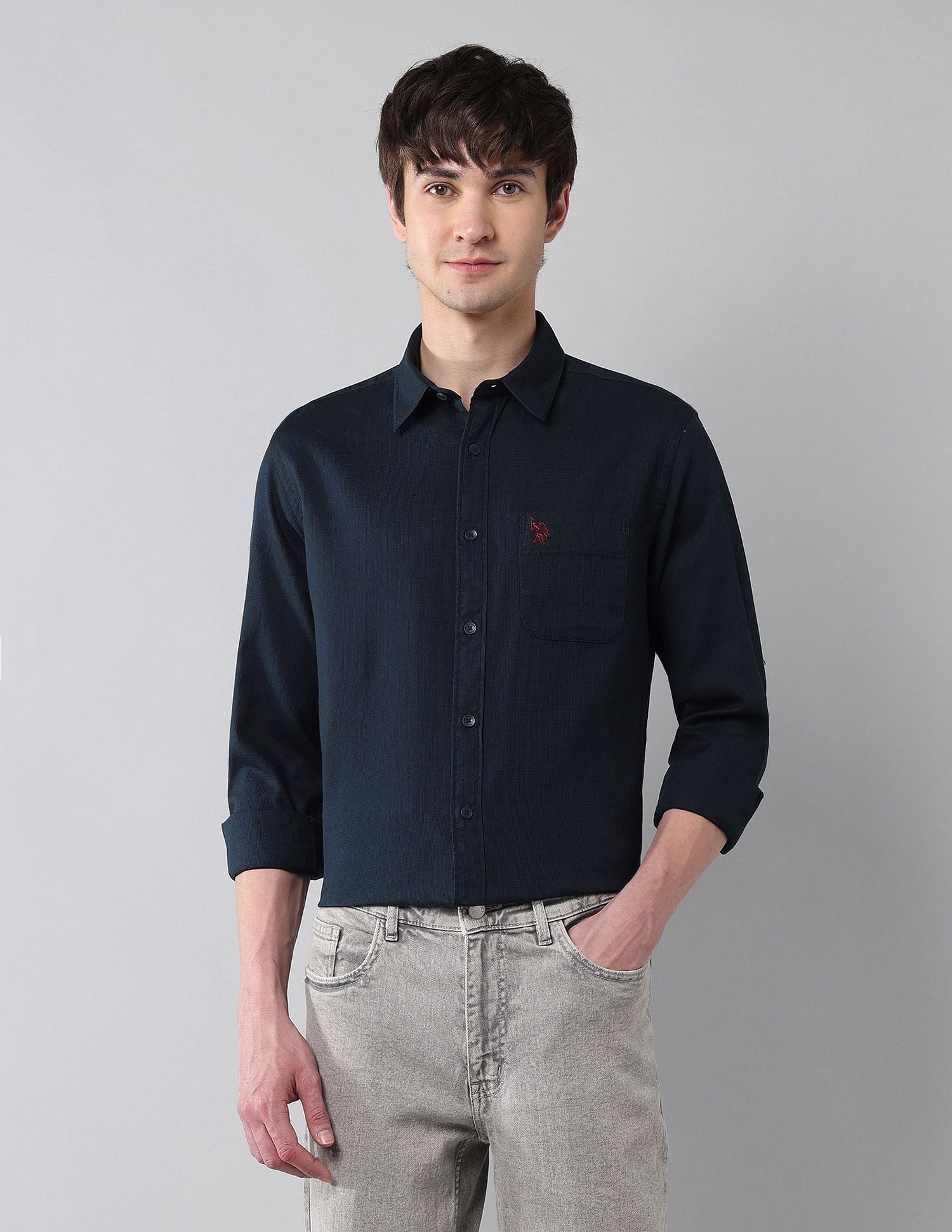 Solid Waffle Dobby Shirt Navy - U.S. Polo Assn. India | Large