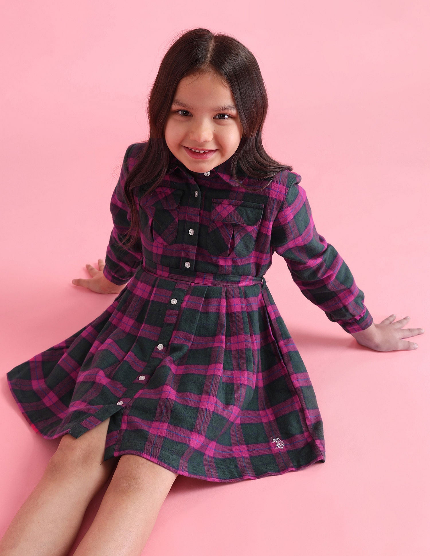 Girls Checked Fit & Flare Dress