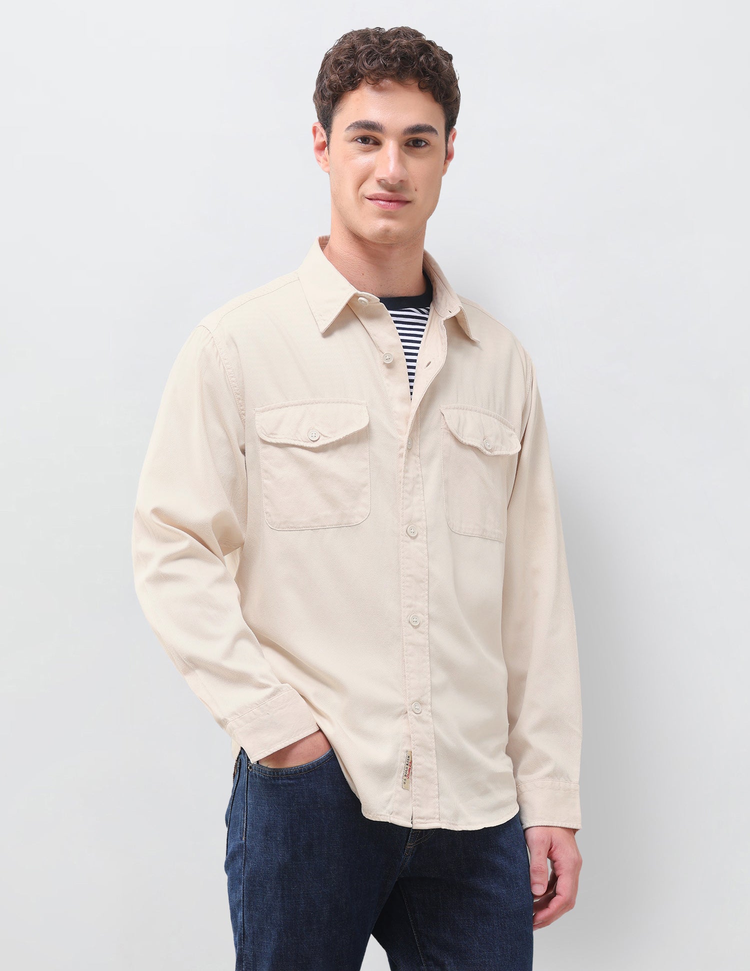 Twill Weave Comfort Fit Shirt Ecru - U.S. Polo Assn. India | Large