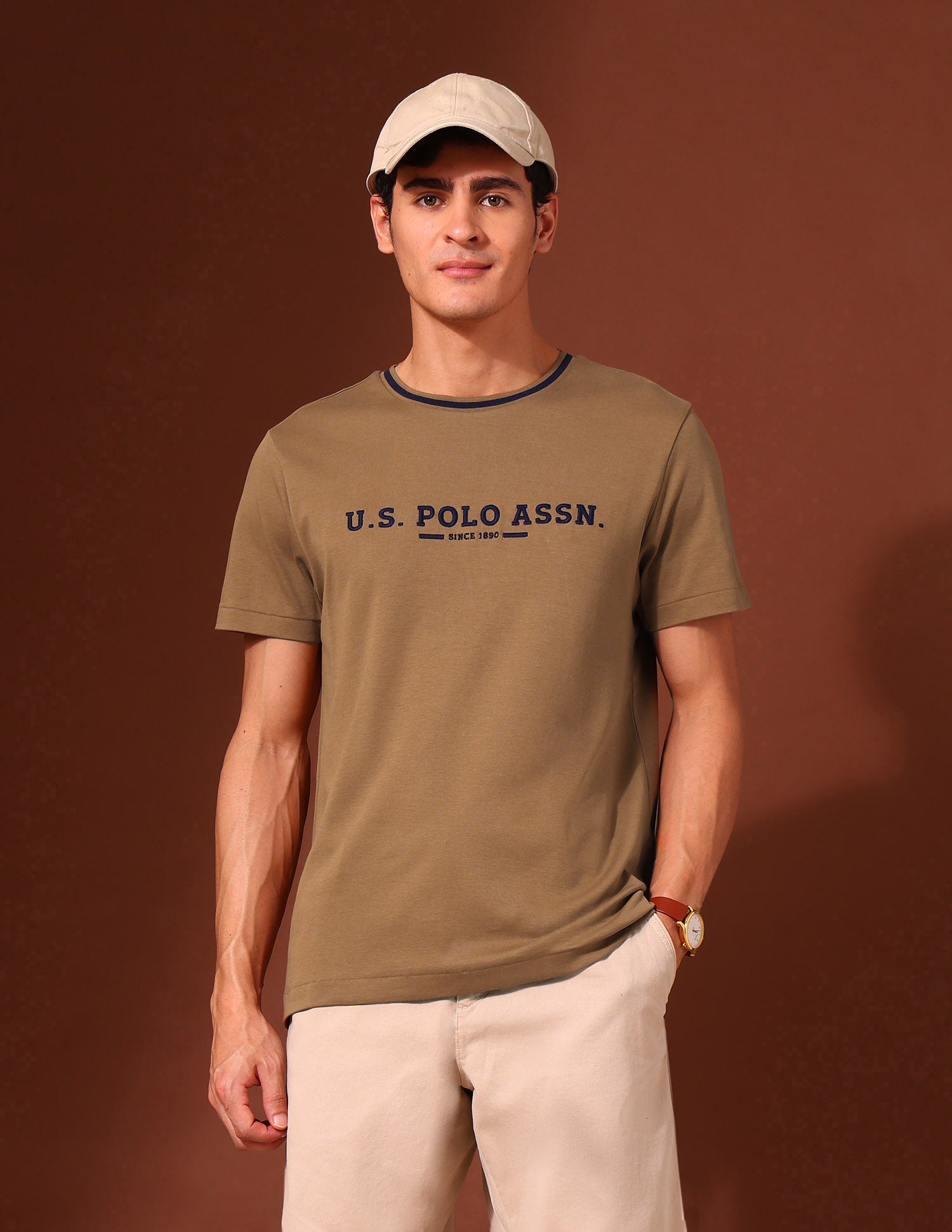 Brand Embroidered Pure Cotton Classic T-Shirt Brown - U.S. Polo Assn. India | Large