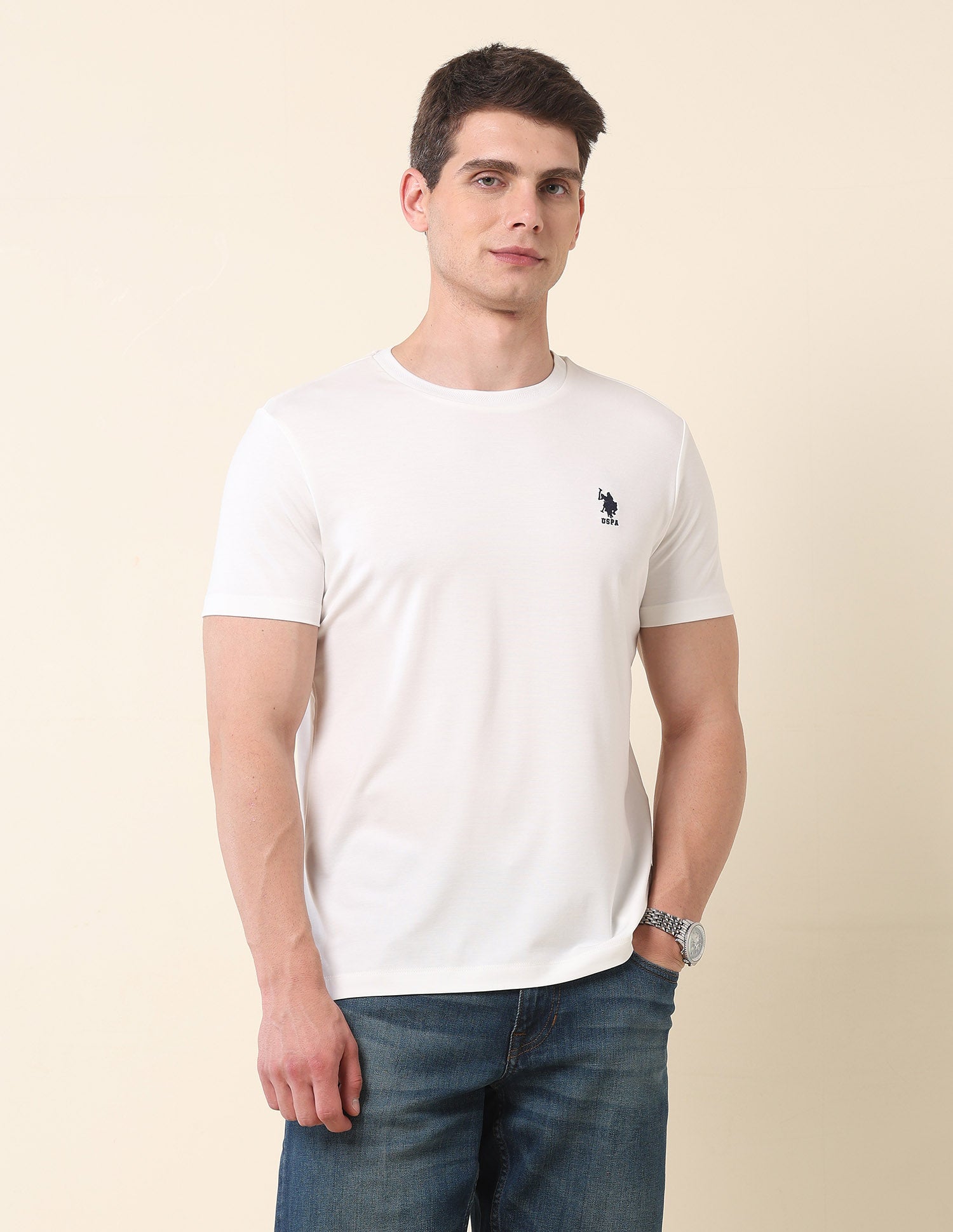 Slim Fit Classic T-Shirt Off White - U.S. Polo Assn. India | Large