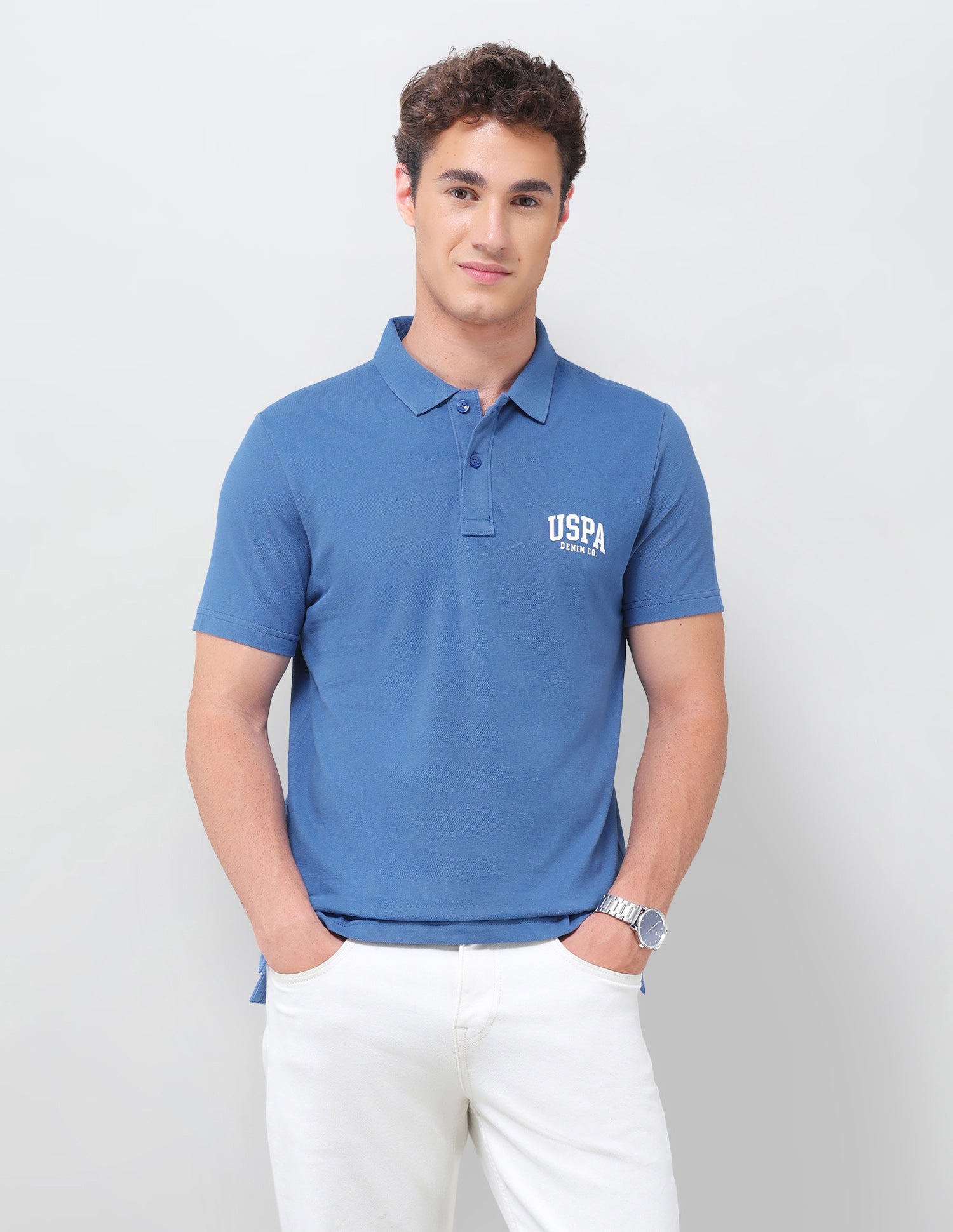 Solid Slim Fit Polo Shirt Blue - U.S. Polo Assn. India | Large