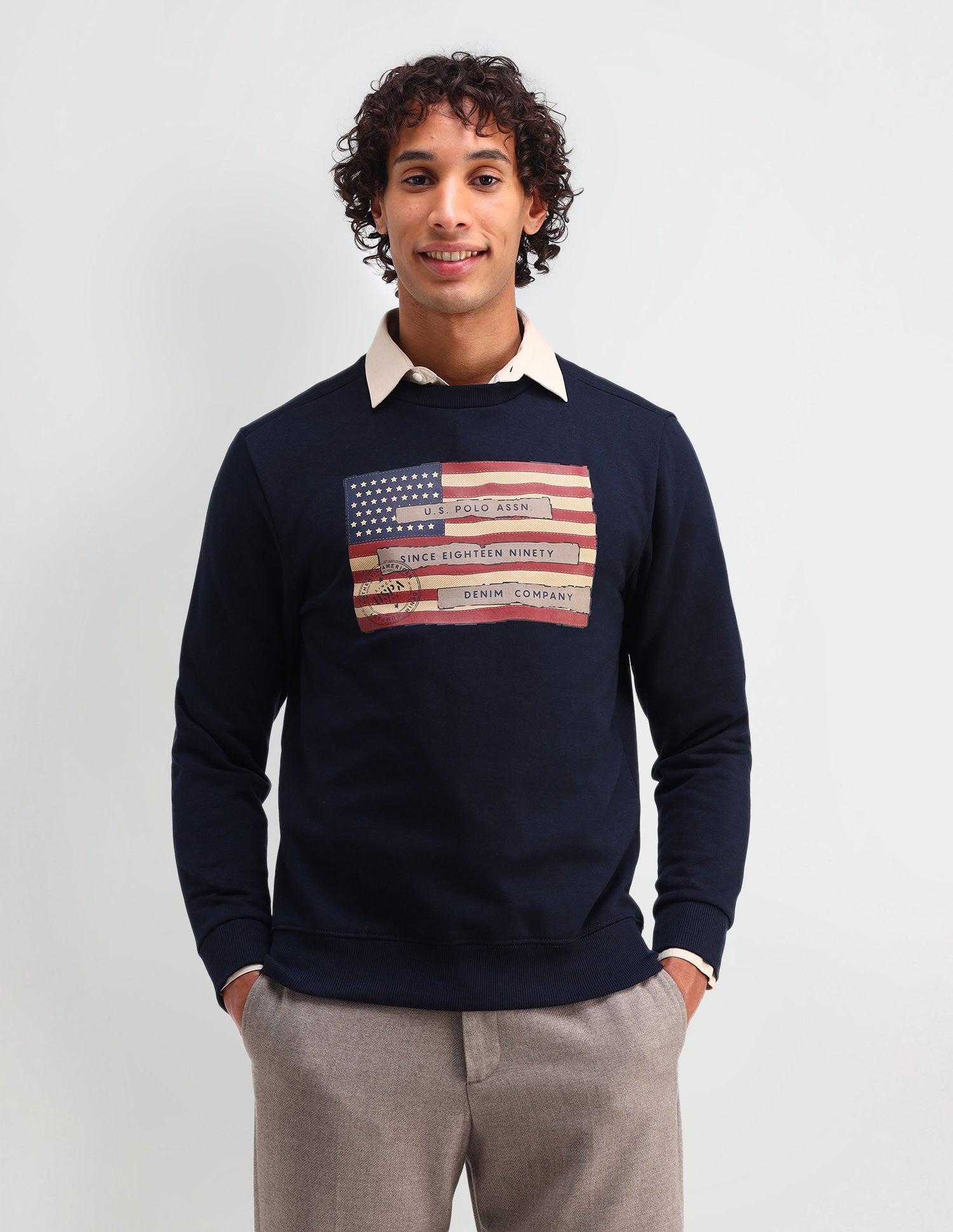 Graphic Printed Muscle Fit Sweatshirt Navy - U.S. Polo Assn. India | Large