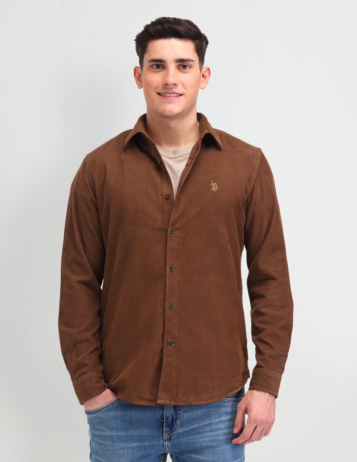 Textured Cotton Shirt Rust - U.S. Polo Assn. India | Large