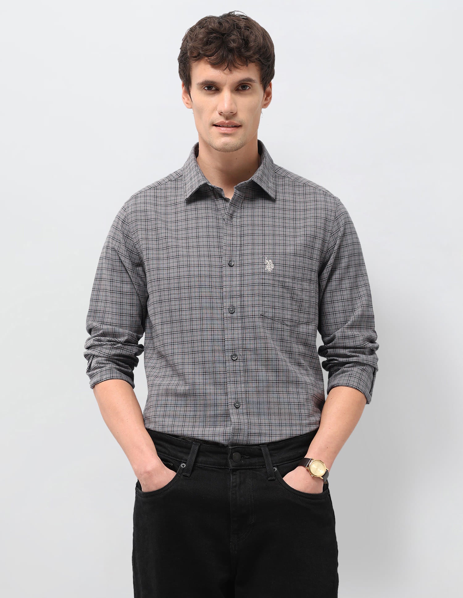 Plaid Checked Tailored Fit Shirt Grey - U.S. Polo Assn. India | Large