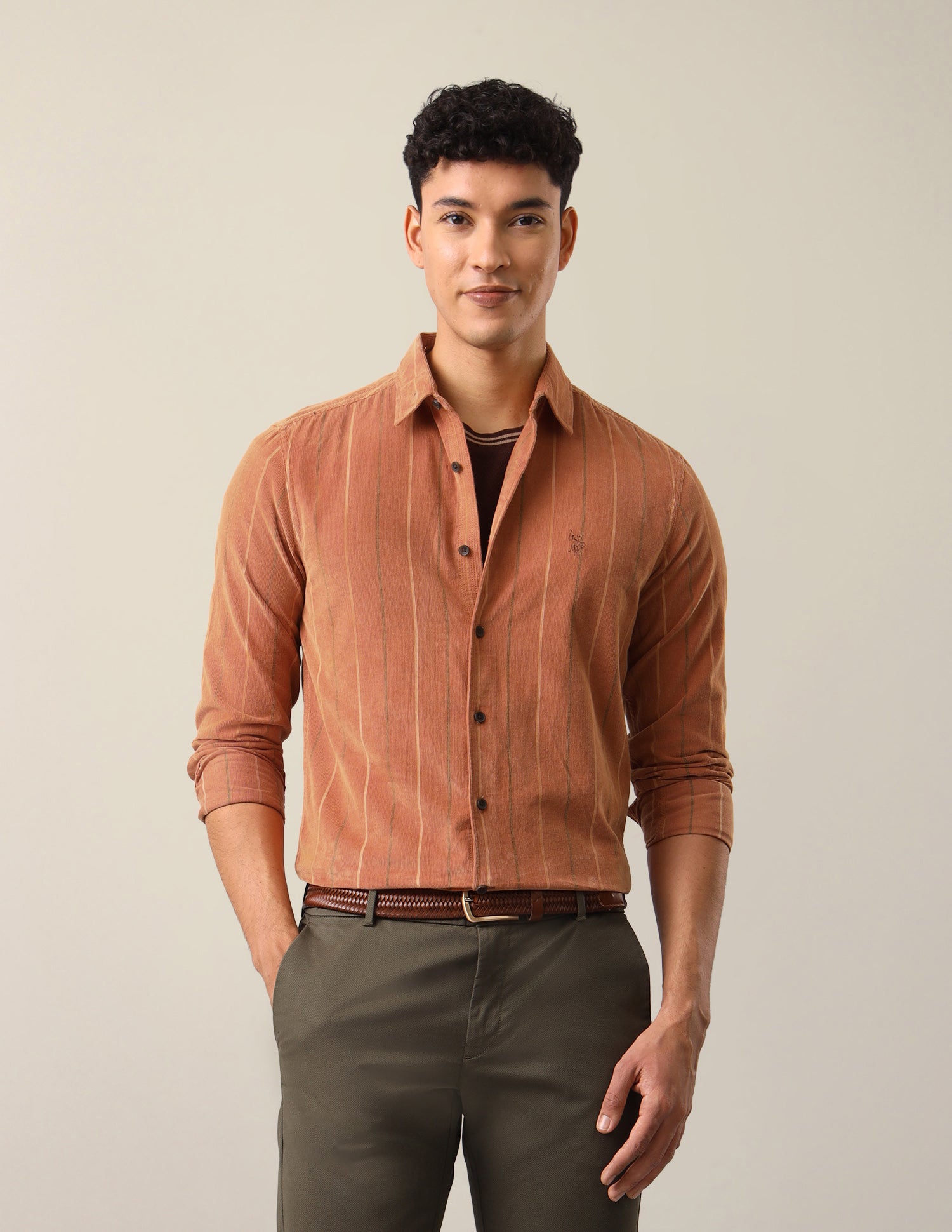 Corduroy Vertical Striped Shirt Orange - U.S. Polo Assn. India | Large