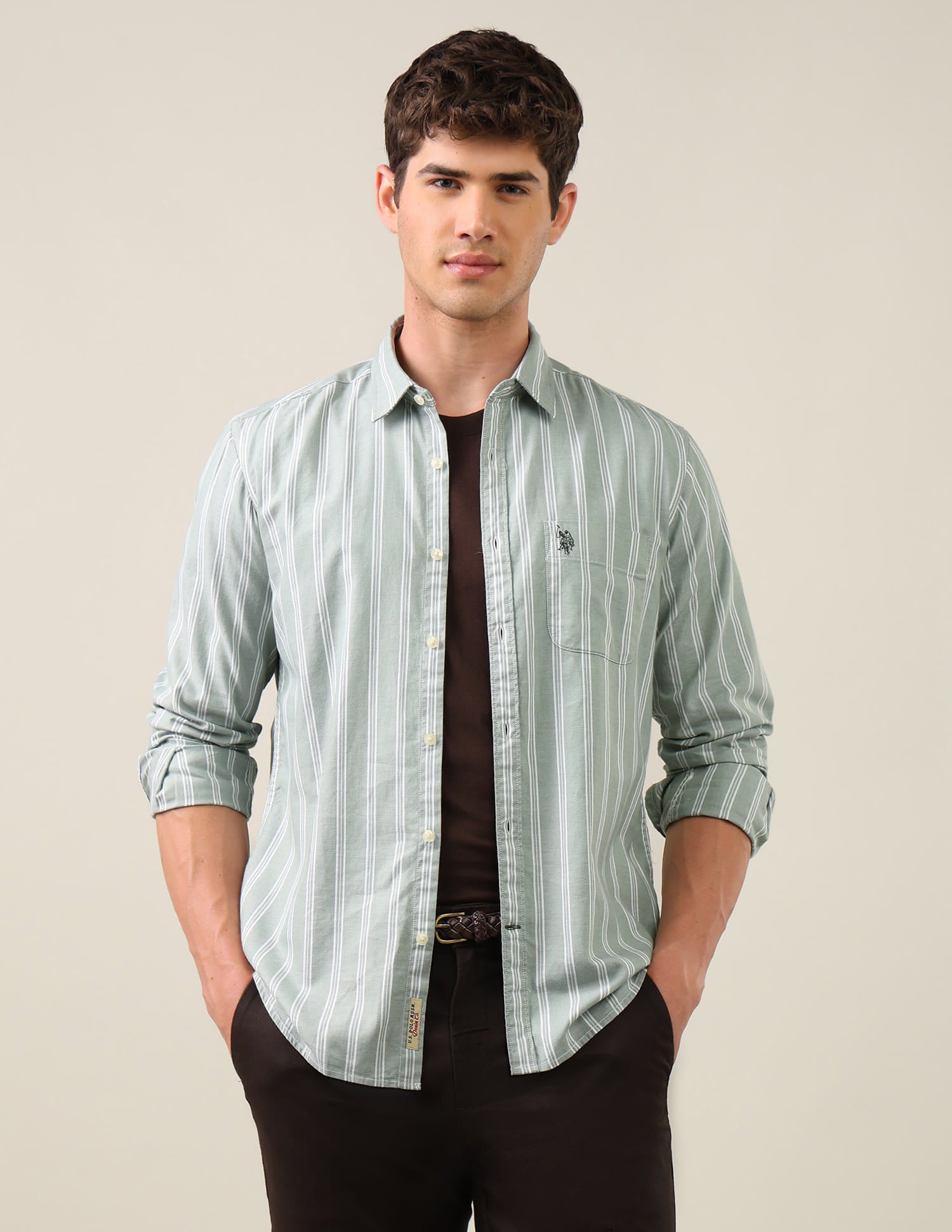 Vertical Striped Regular Fit Shirt Green - U.S. Polo Assn. India | Large