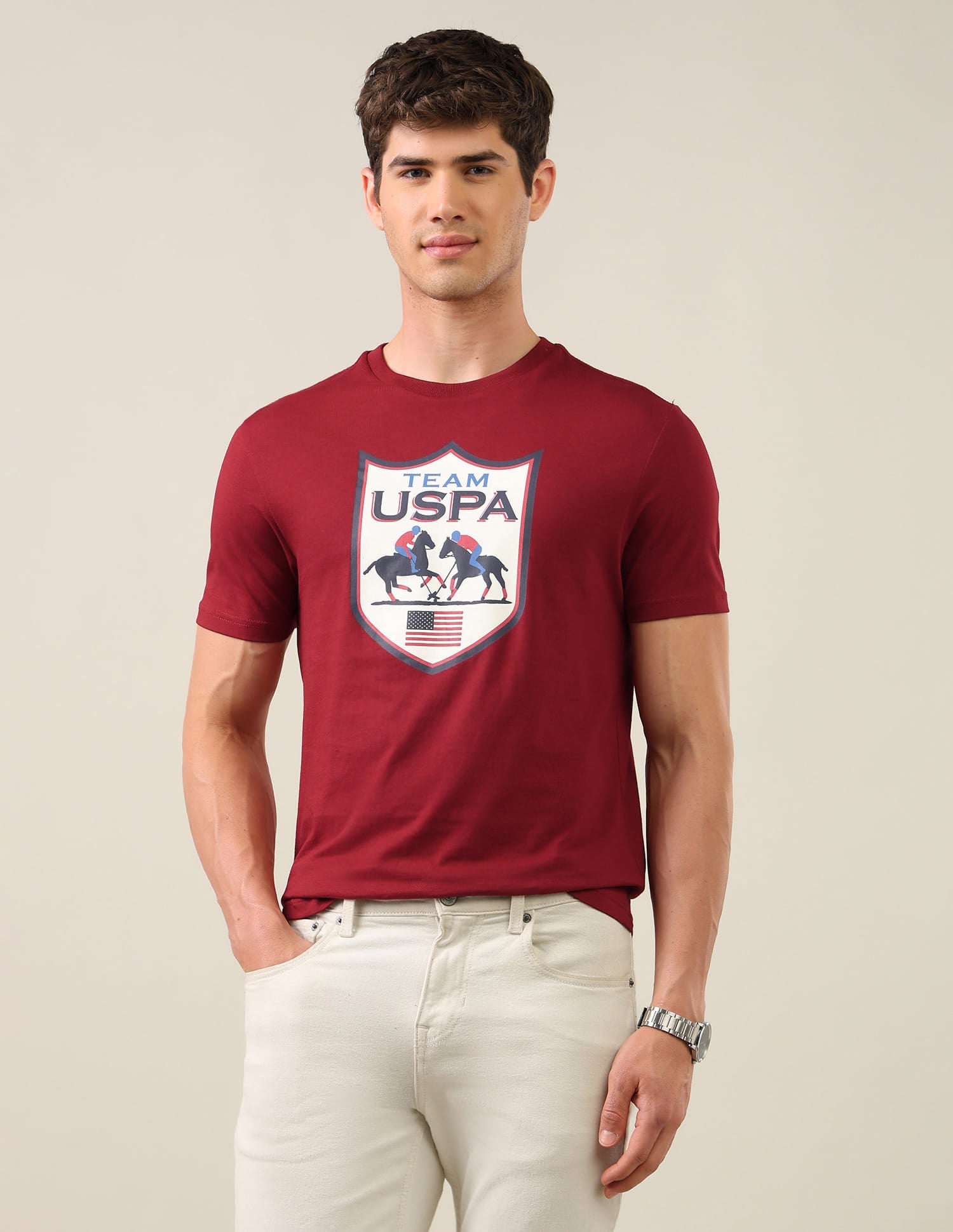 Graphic Brand Printed Regular Fit T-Shirt Red - U.S. Polo Assn. India | Large