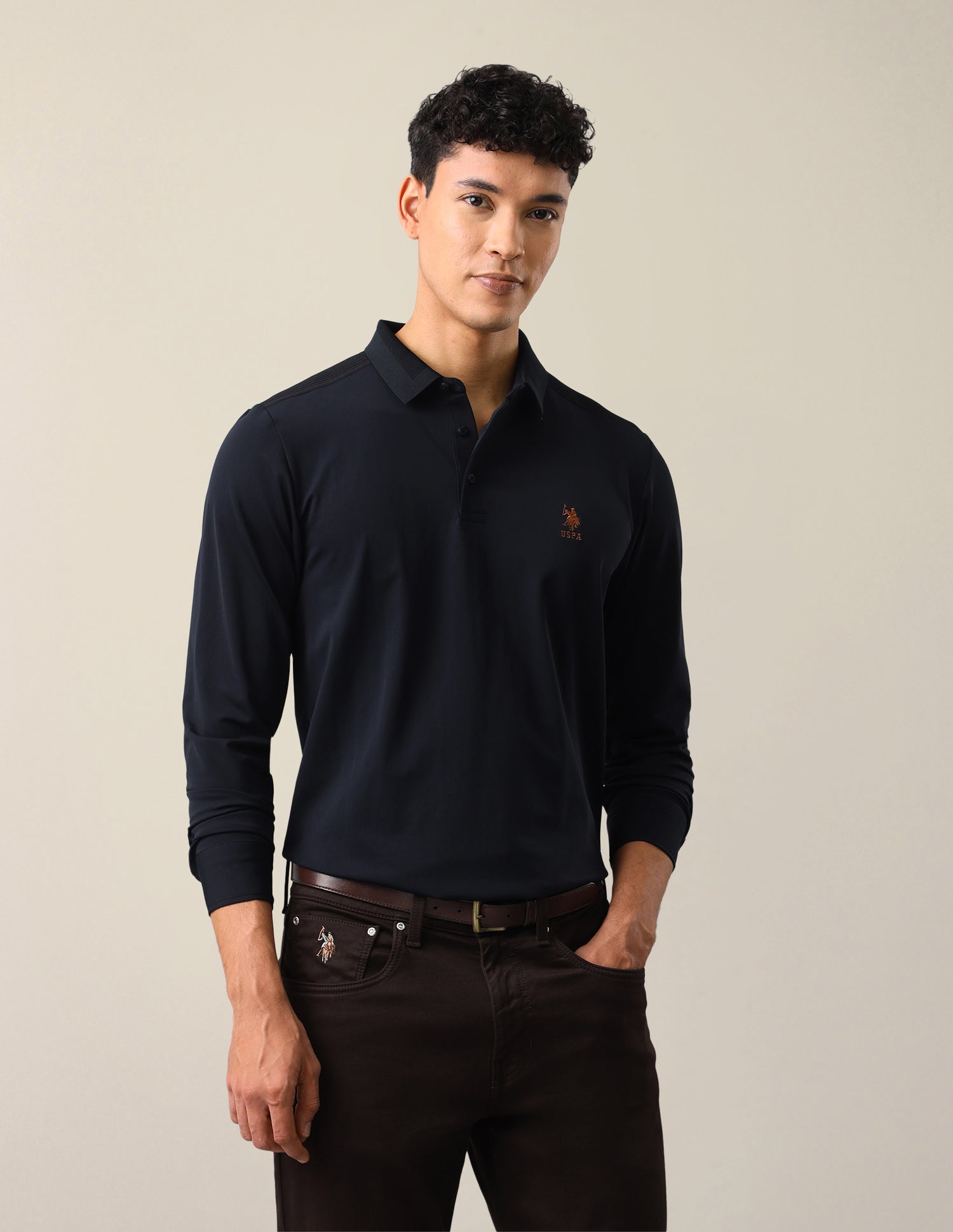 Solid Slim Fit Polo Shirt Navy - U.S. Polo Assn. India | Large