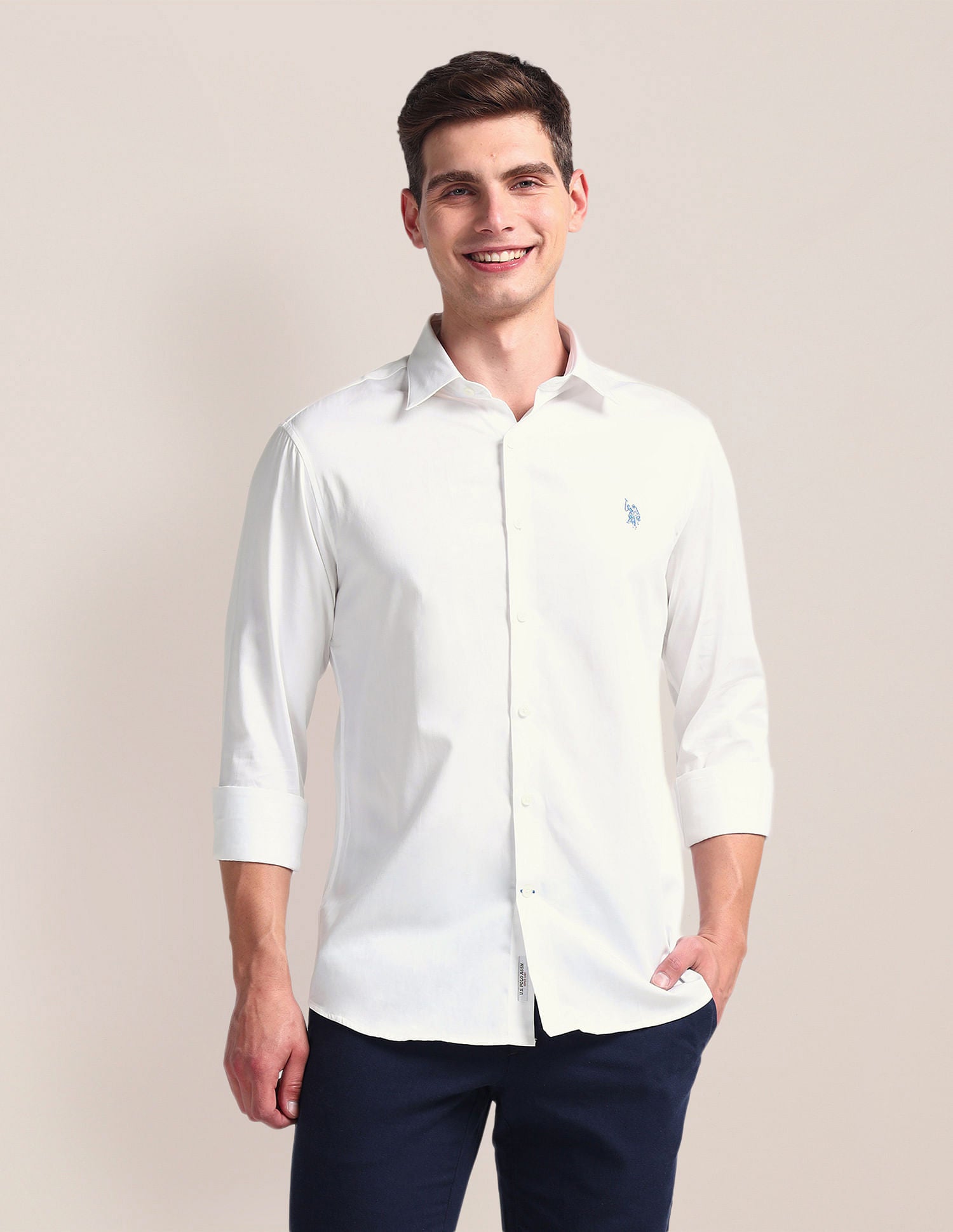 Semi-Cutaway Collar Solid Shirt White - U.S. POLO ASSN. | Large