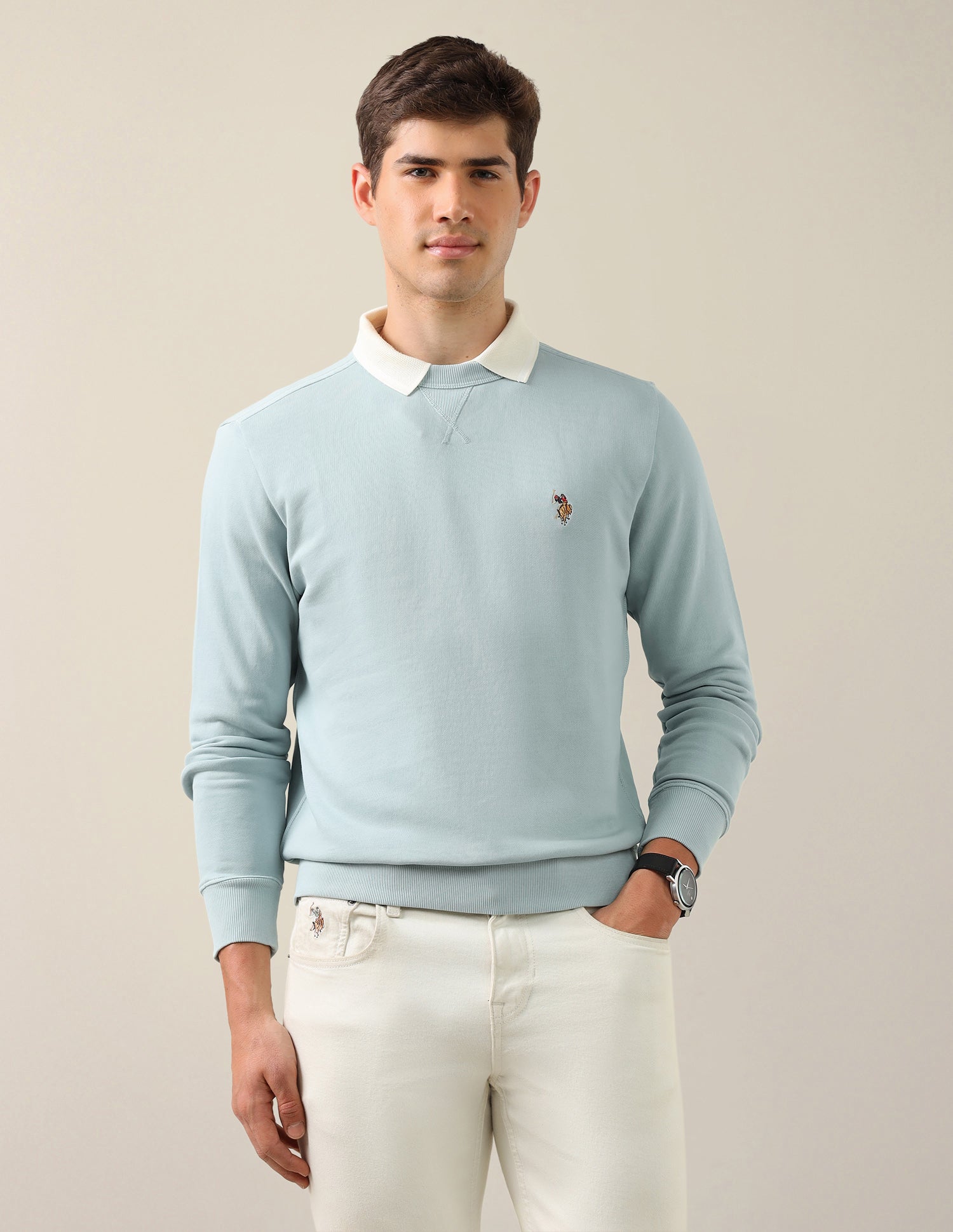 Solid Regular Fit Sweatshirt Aqua - U.S. Polo Assn. India | Large