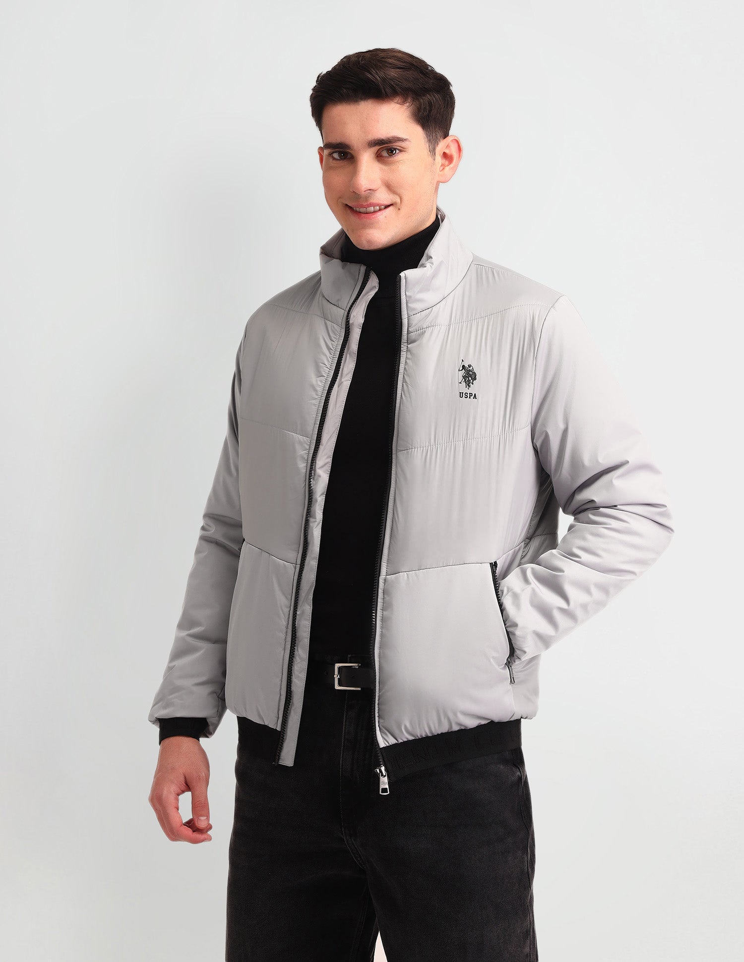 Solid Regular Fit Puffer Jacket Light-Grey - U.S. Polo Assn. India | Large