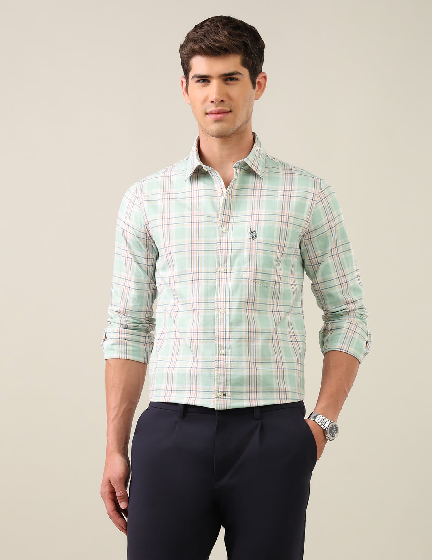 Twill Grid Tattersall Checked Shirt Green - U.S. Polo Assn. India | Large