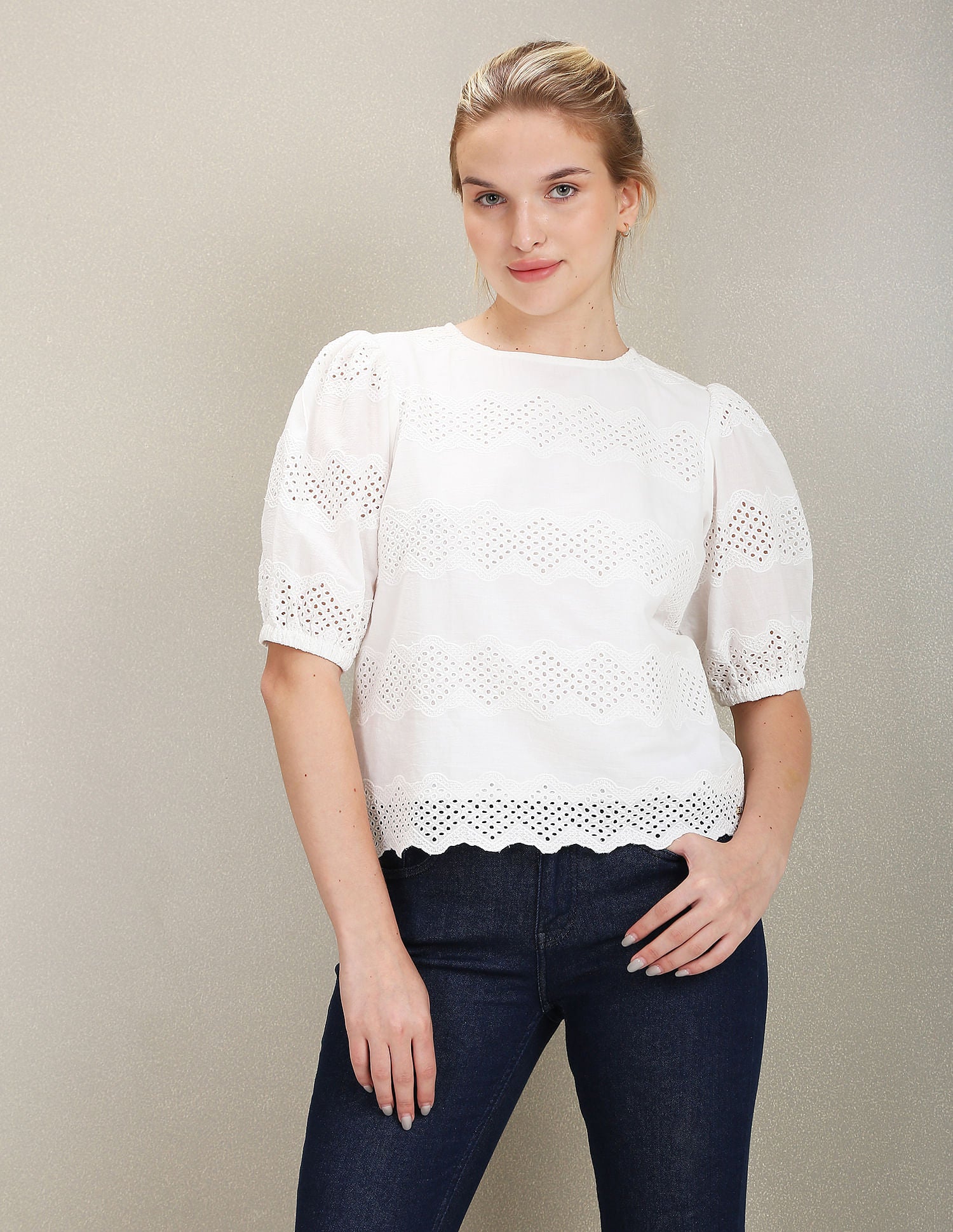 Puff Sleeve Cotton Top White - U.S. Polo Assn. India | Large