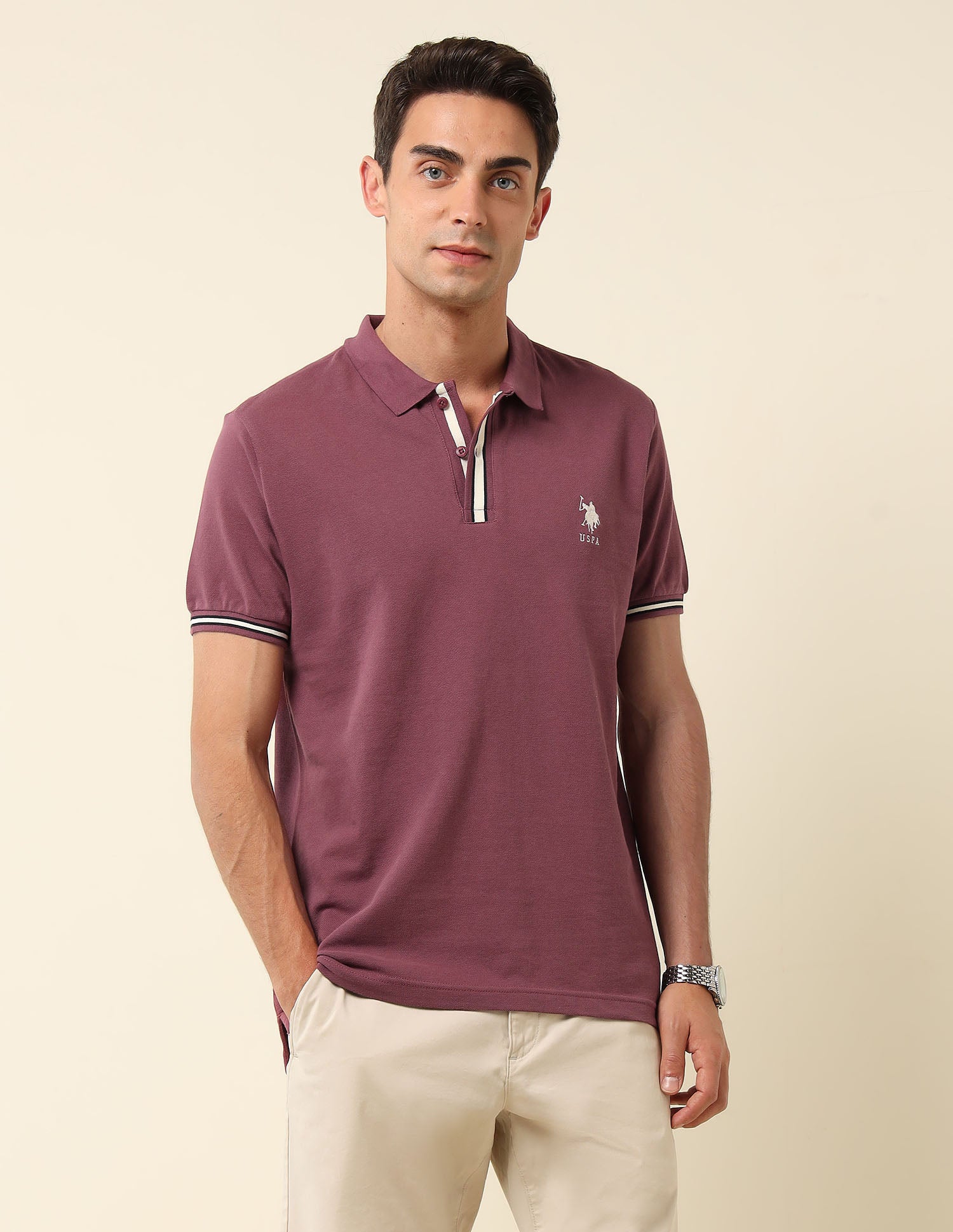 Pure Cotton Slim Fit Polo Shirt Purple - U.S. Polo Assn. India | Large