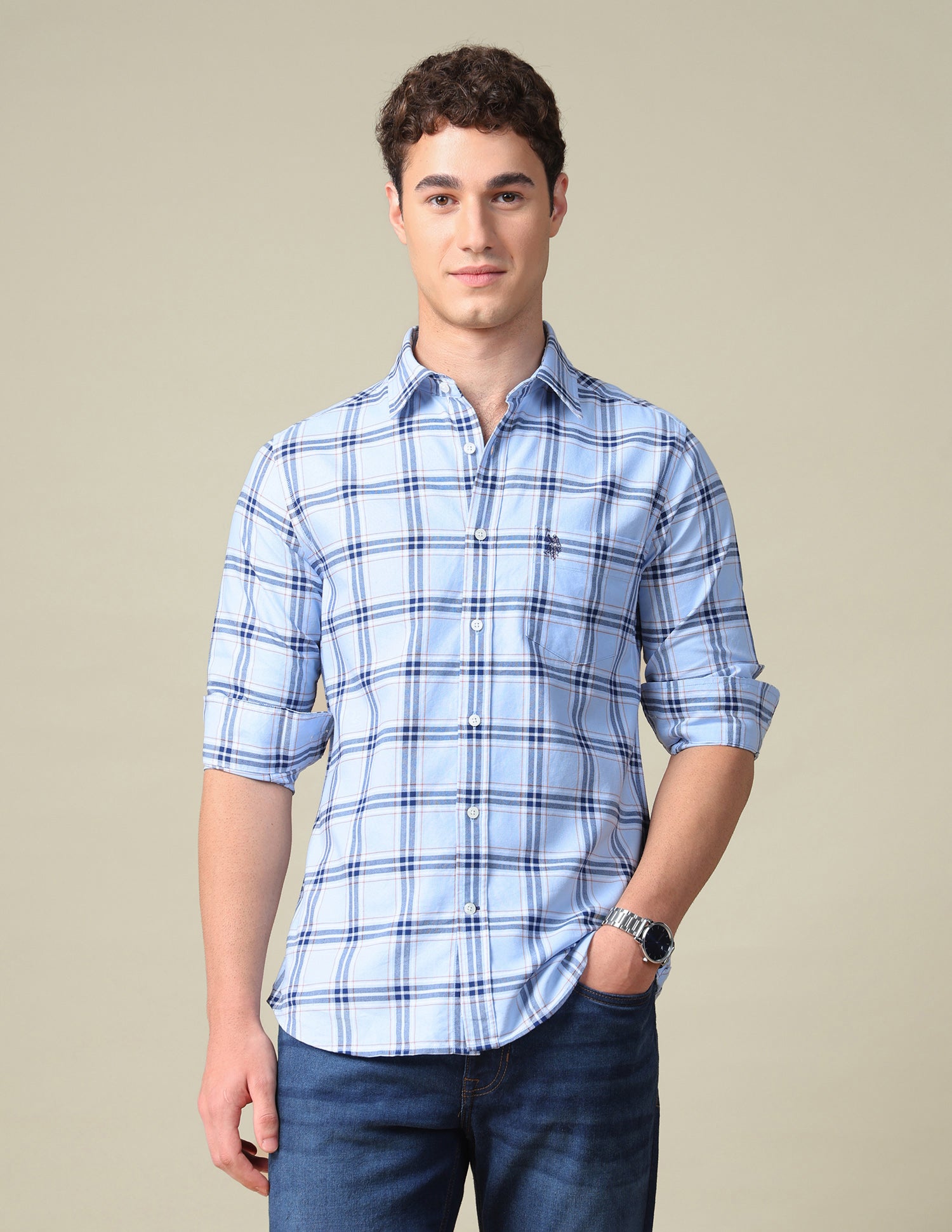 Tartan Checked Oxford Shirt Blue - U.S. Polo Assn. India | Large