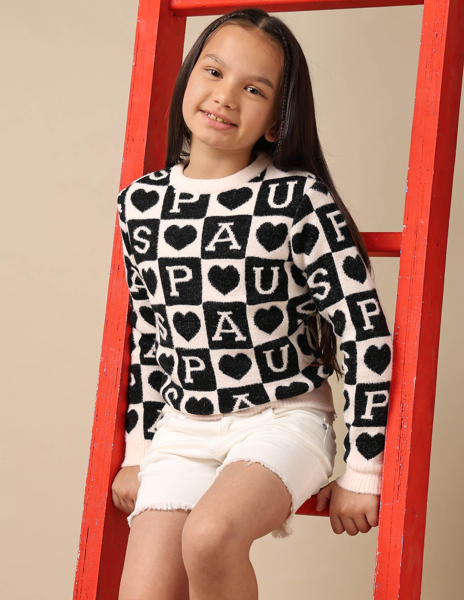Girls Patterned Knit Sweatshirt