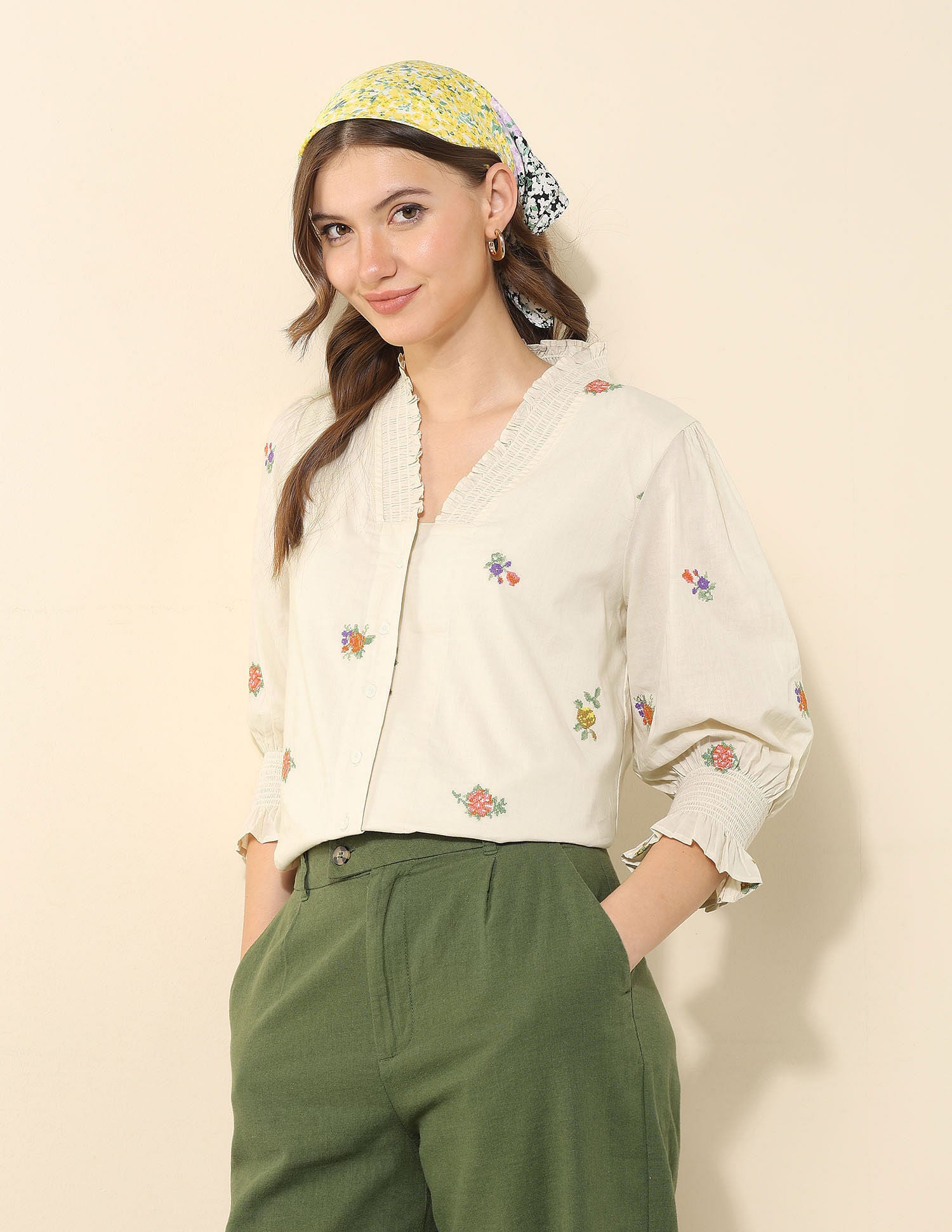 Floral Embroidered Ruffle Top