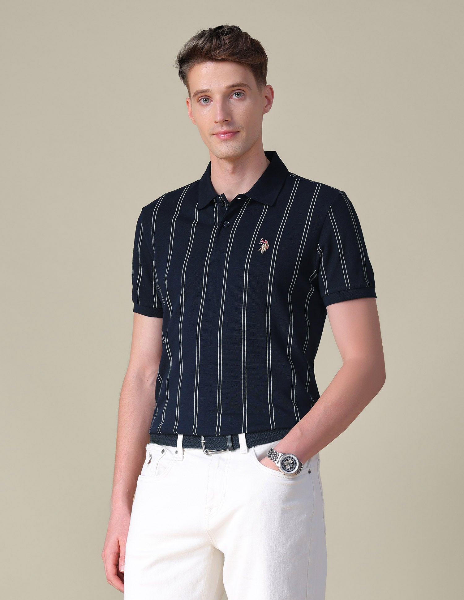 Vertical Striped Slim Fit Polo Shirt