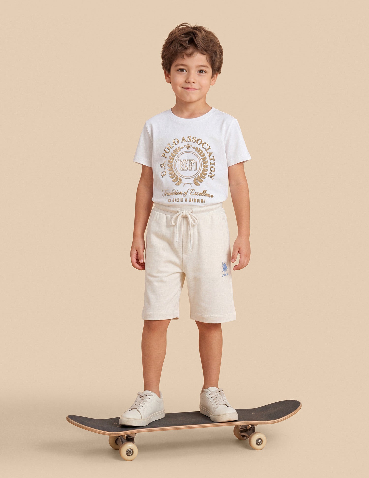 Embroidered Regular Terry Shorts Off White - U.S. Polo Assn. India | Large