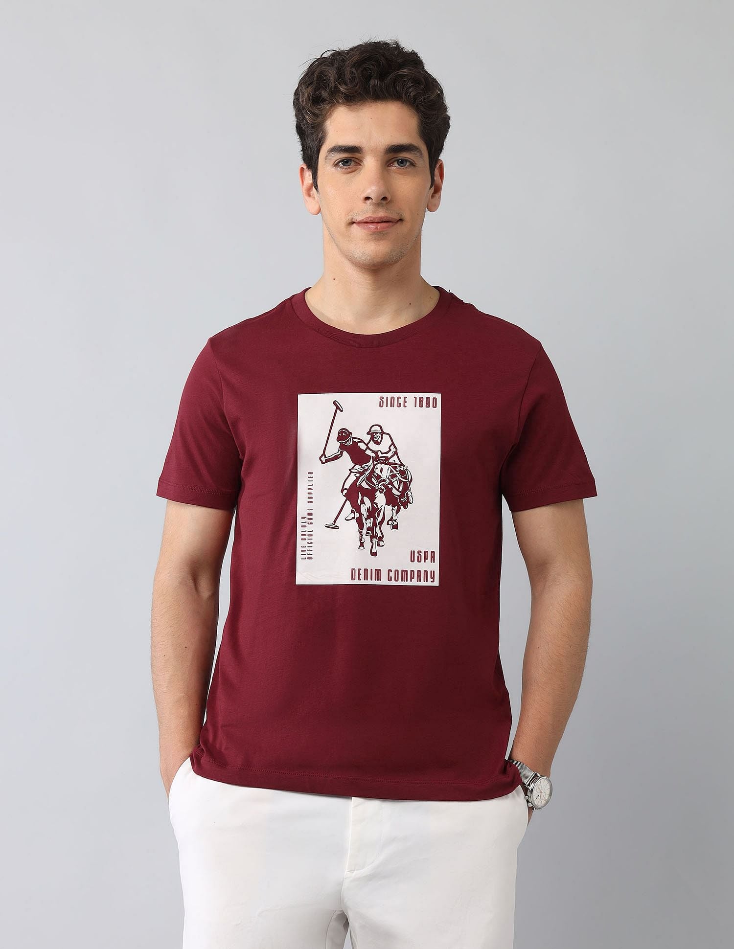 Muscle Fit Brand Printed T-Shirt Wine - U.S. Polo Assn. India | Large