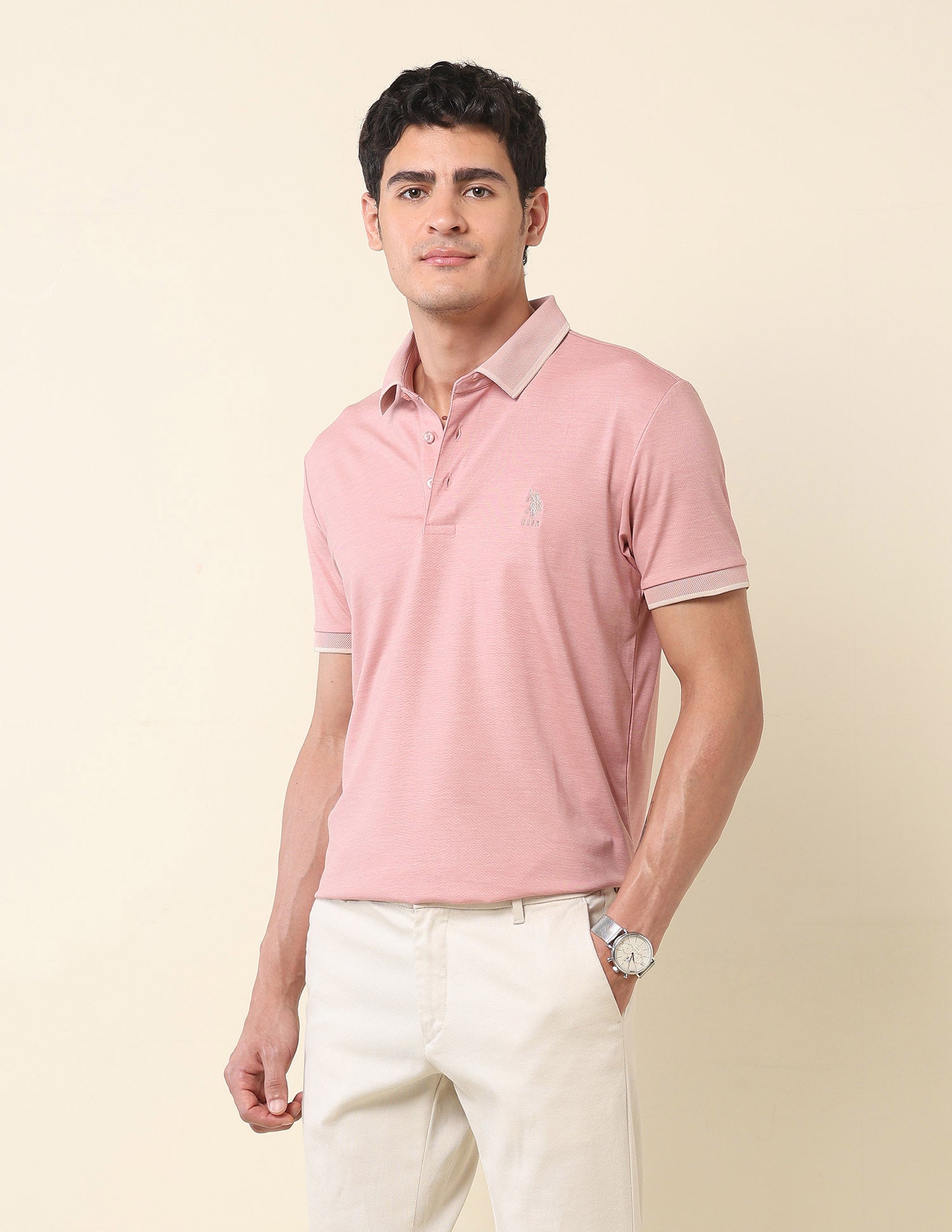 Solid Slim Fit Polo Shirt Pink - U.S. Polo Assn. India | Large