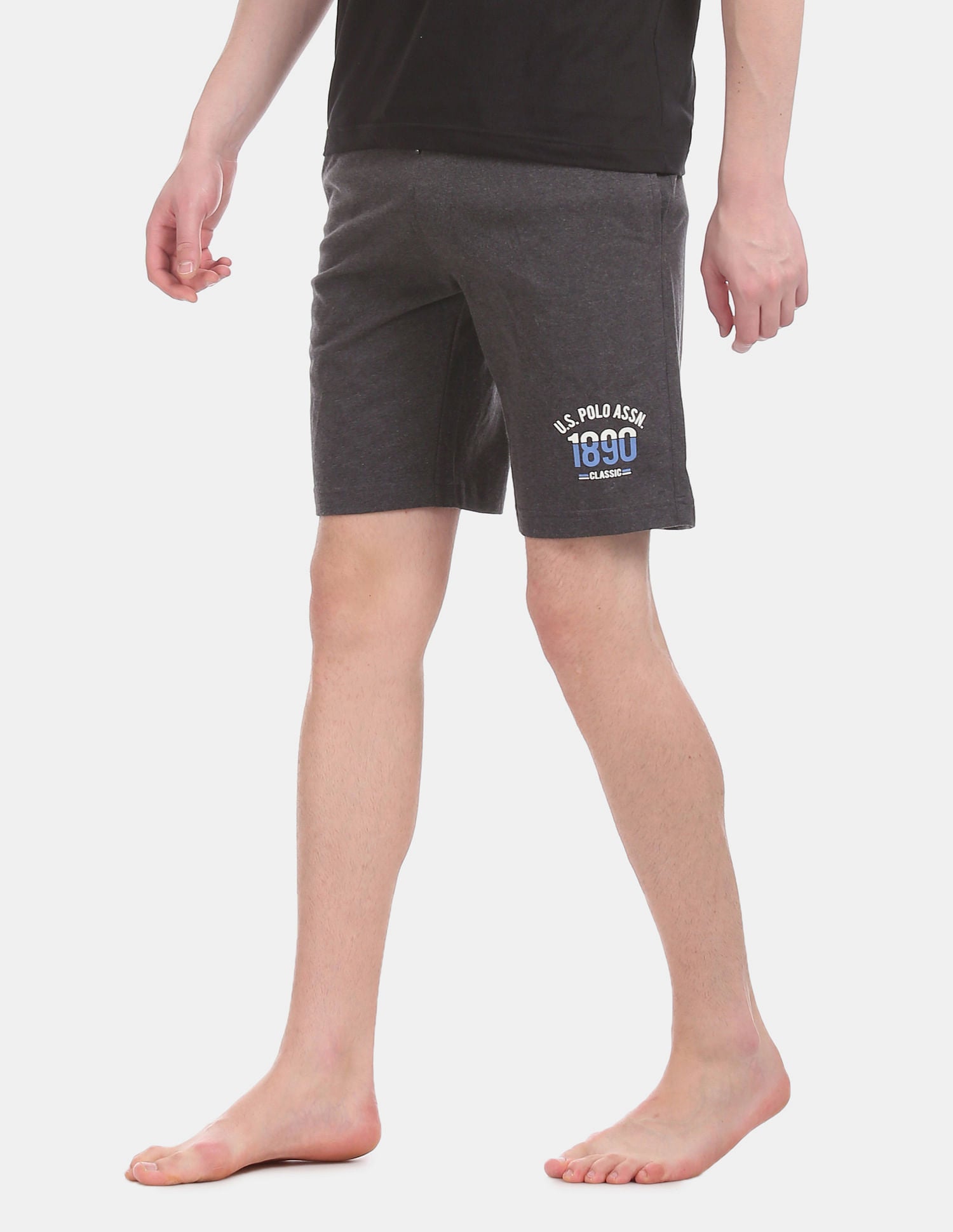 Men Charcoal I670 Comfort Fit Solid Cotton Polyester Shorts Pack of 1 Anthra Melange - U.S. Polo Assn. India | Large