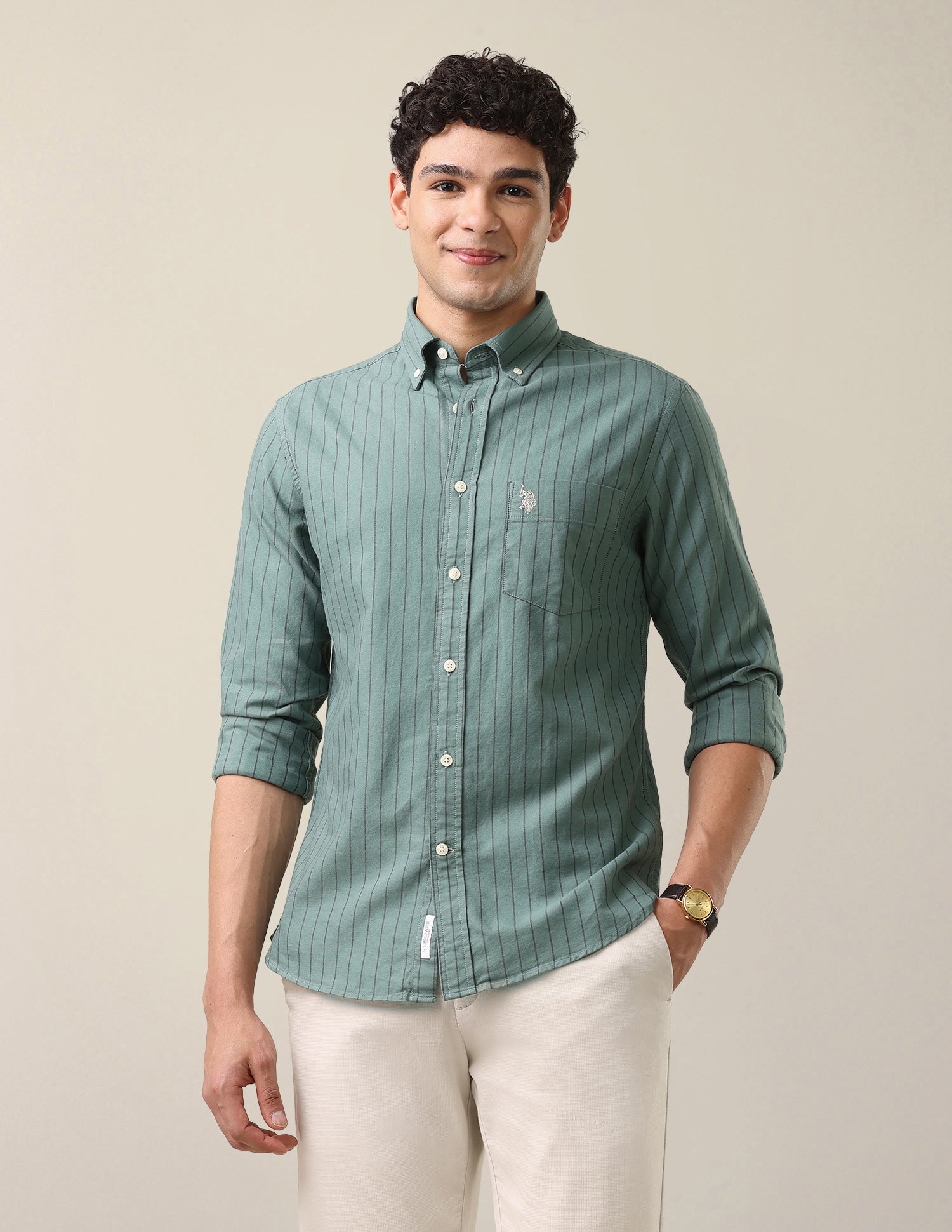 Oxford Tailored Fit Button-Down Collar Shirt Green - U.S. Polo Assn. India | Large