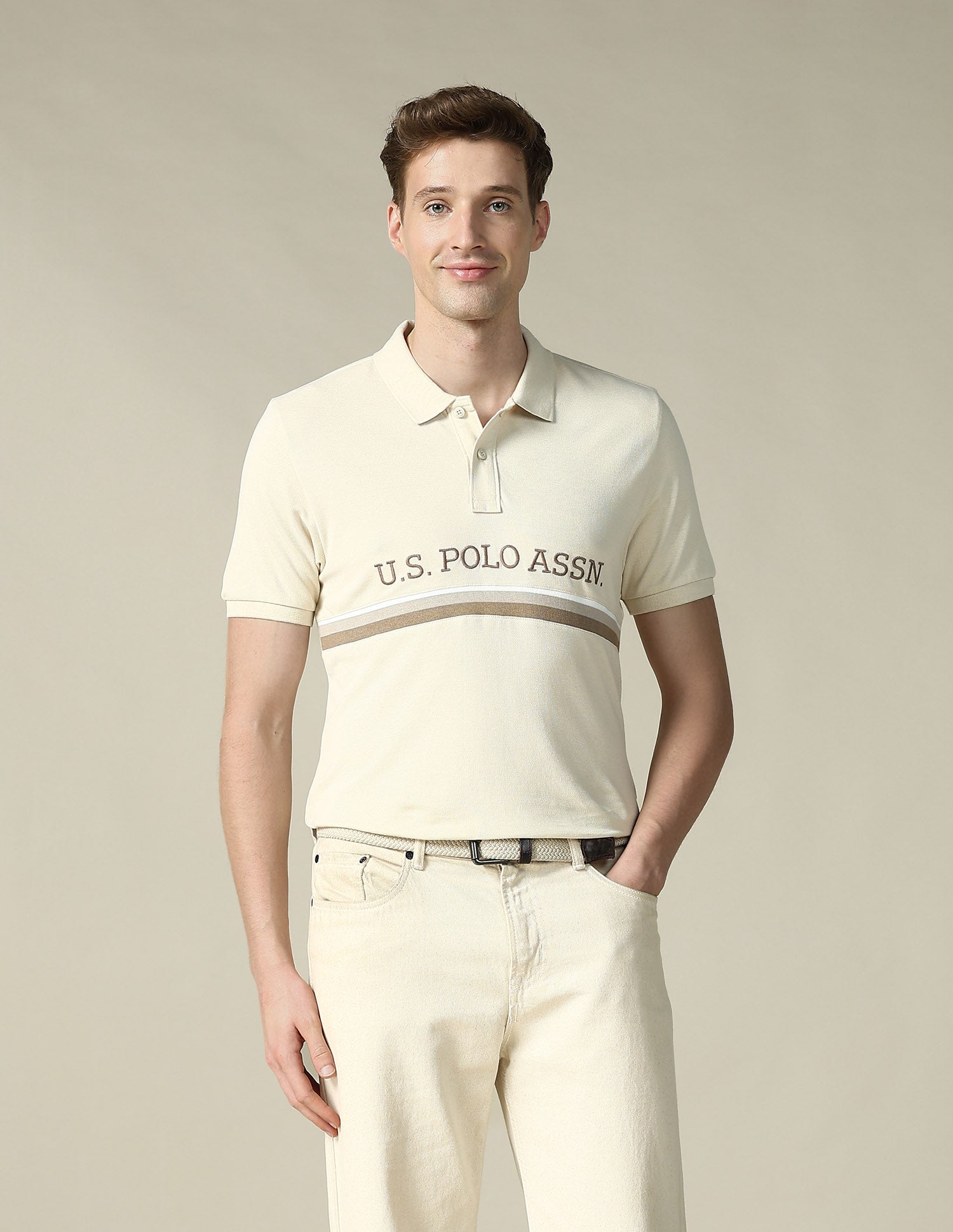 Cut & Sew Brand Embroidered Regular Fit Polo Shirt