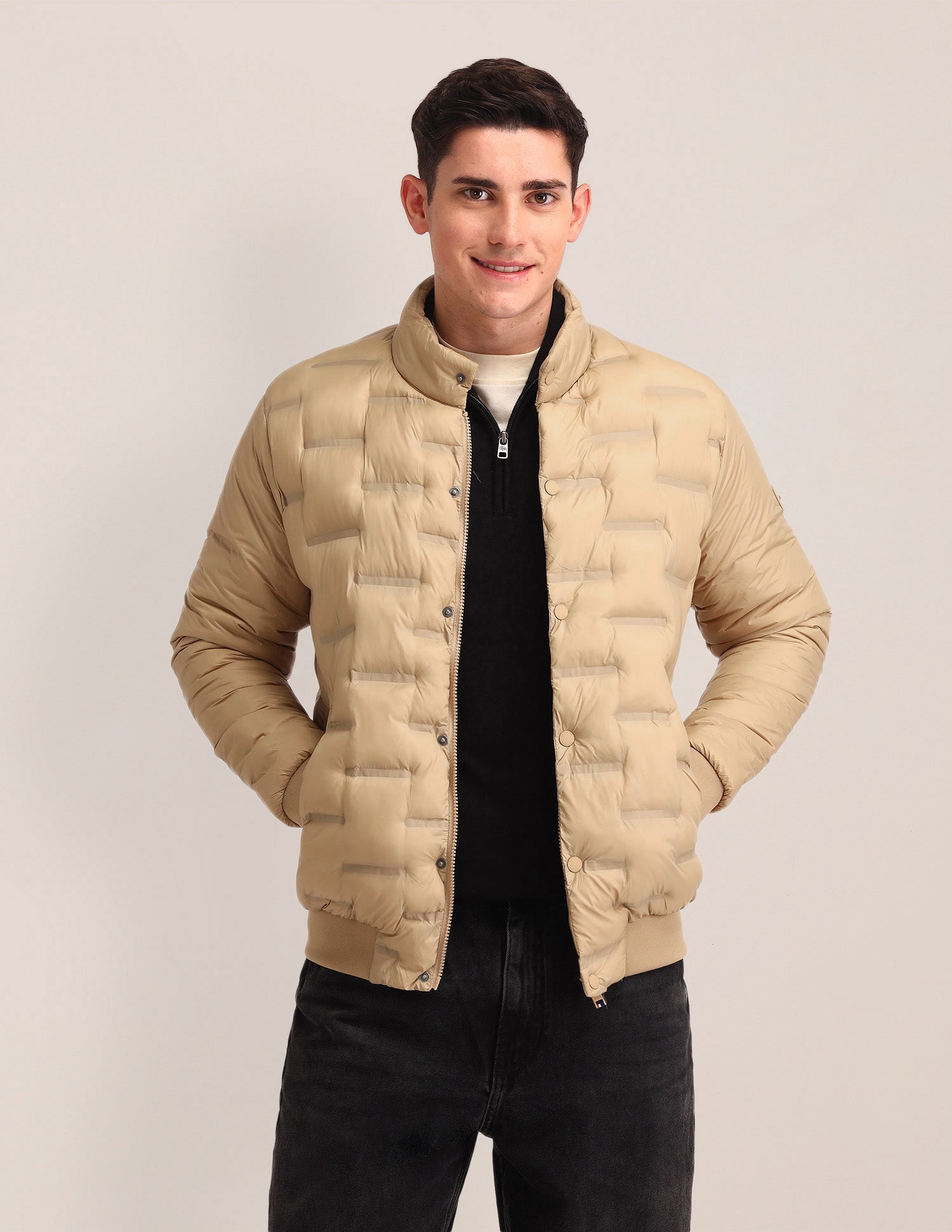 Solid High Neck Puffer Jacket