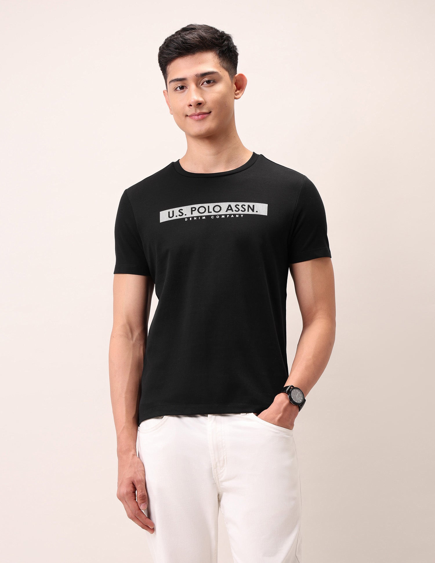 Brand Printed Outdoor T-Shirt Black - U.S. Polo Assn. India | Large