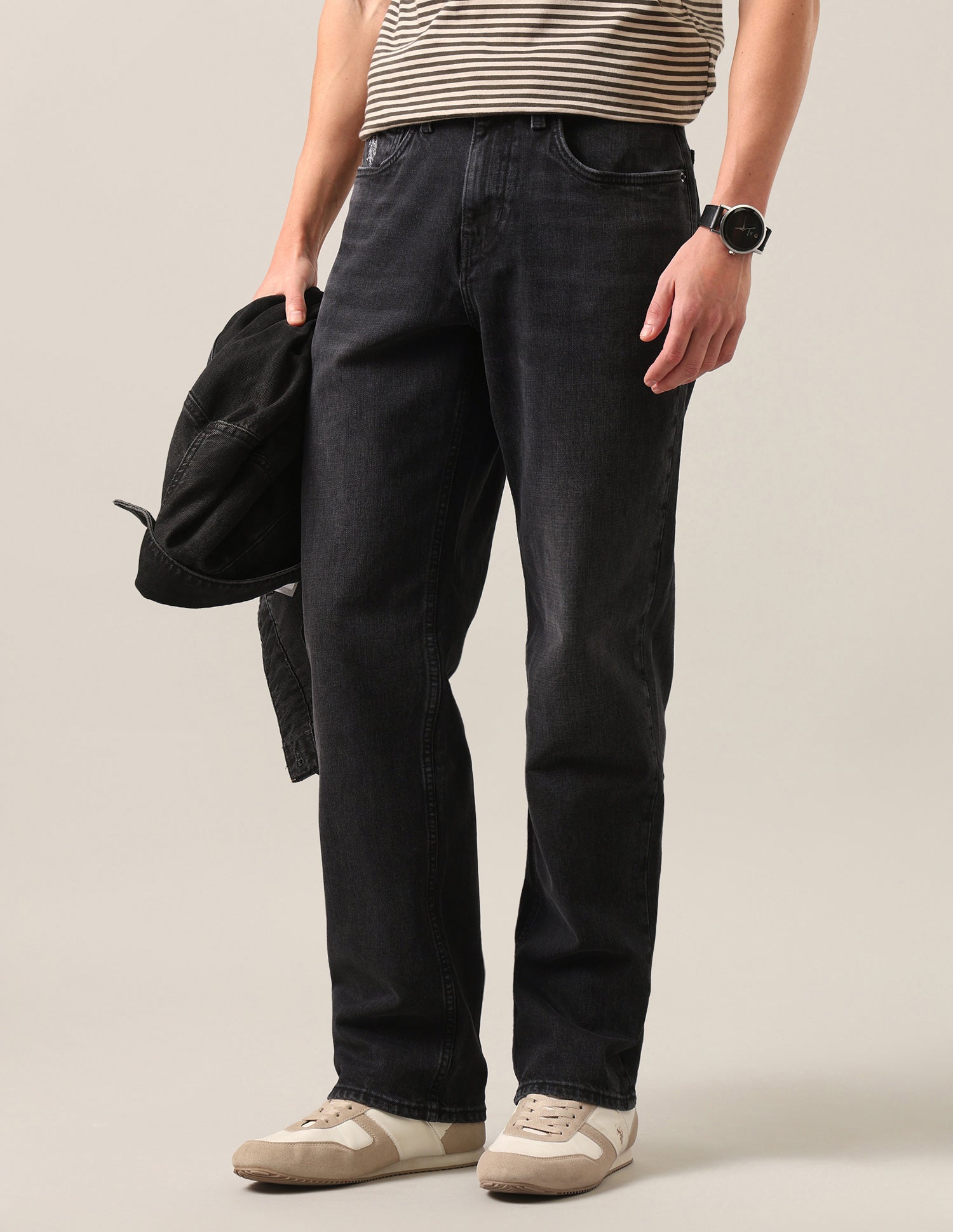 Shawn Relaxed Fit Black Jeans Washed Black - U.S. Polo Assn. India | Large