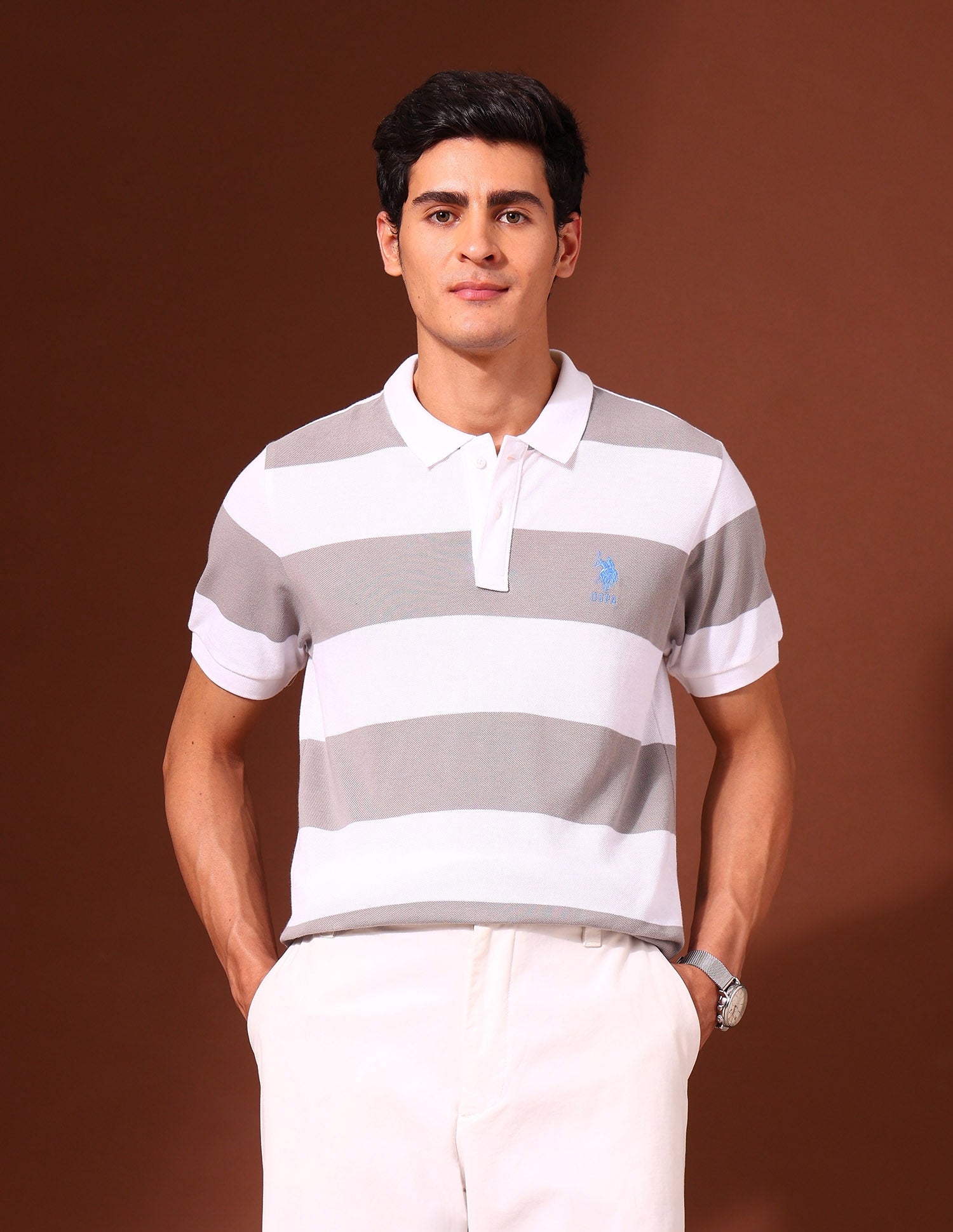 Horizontal Striped Work and Wander Polo Shirt Grey - U.S. Polo Assn. India | Large
