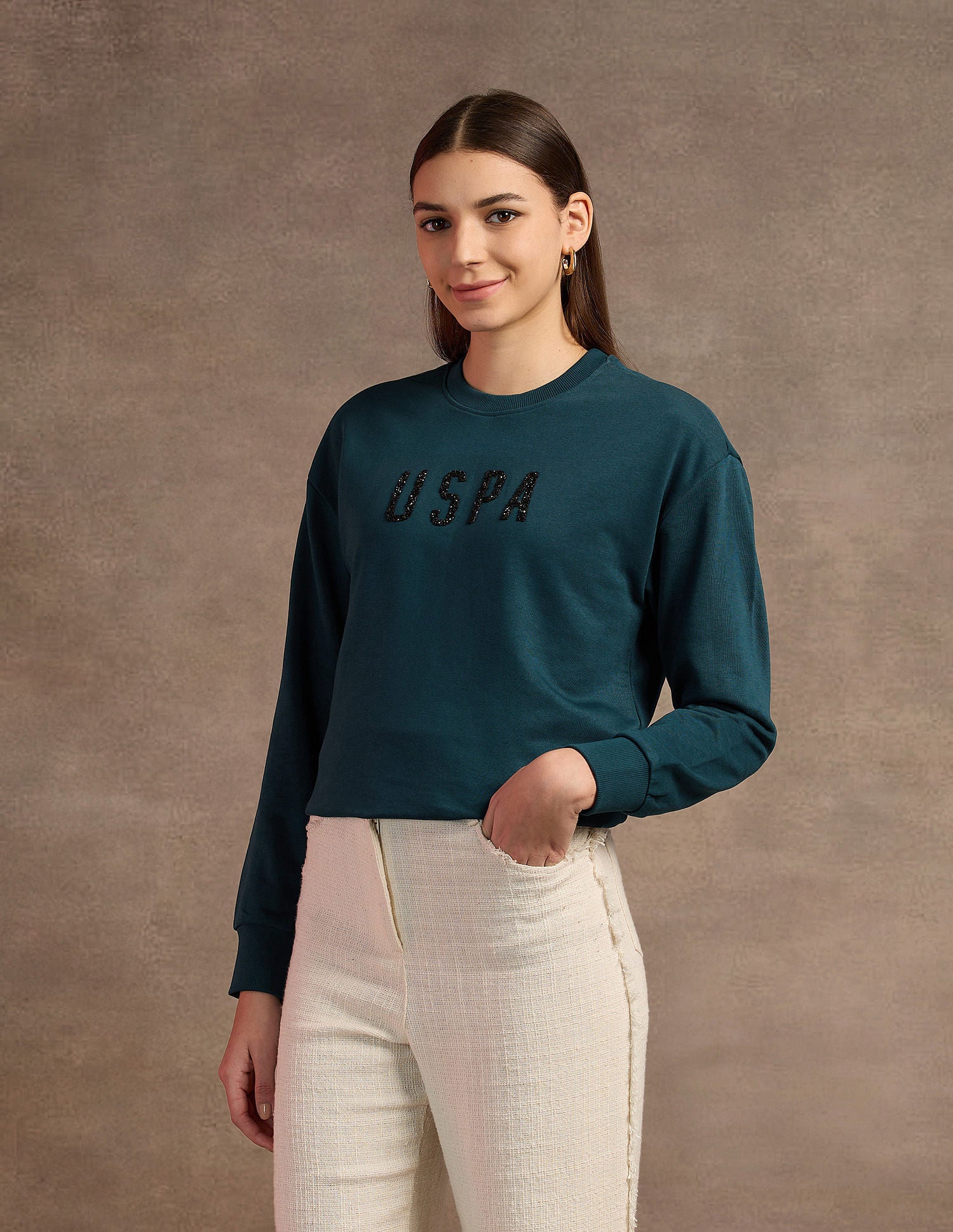 Drop Shoulder Studed Sweatshirt