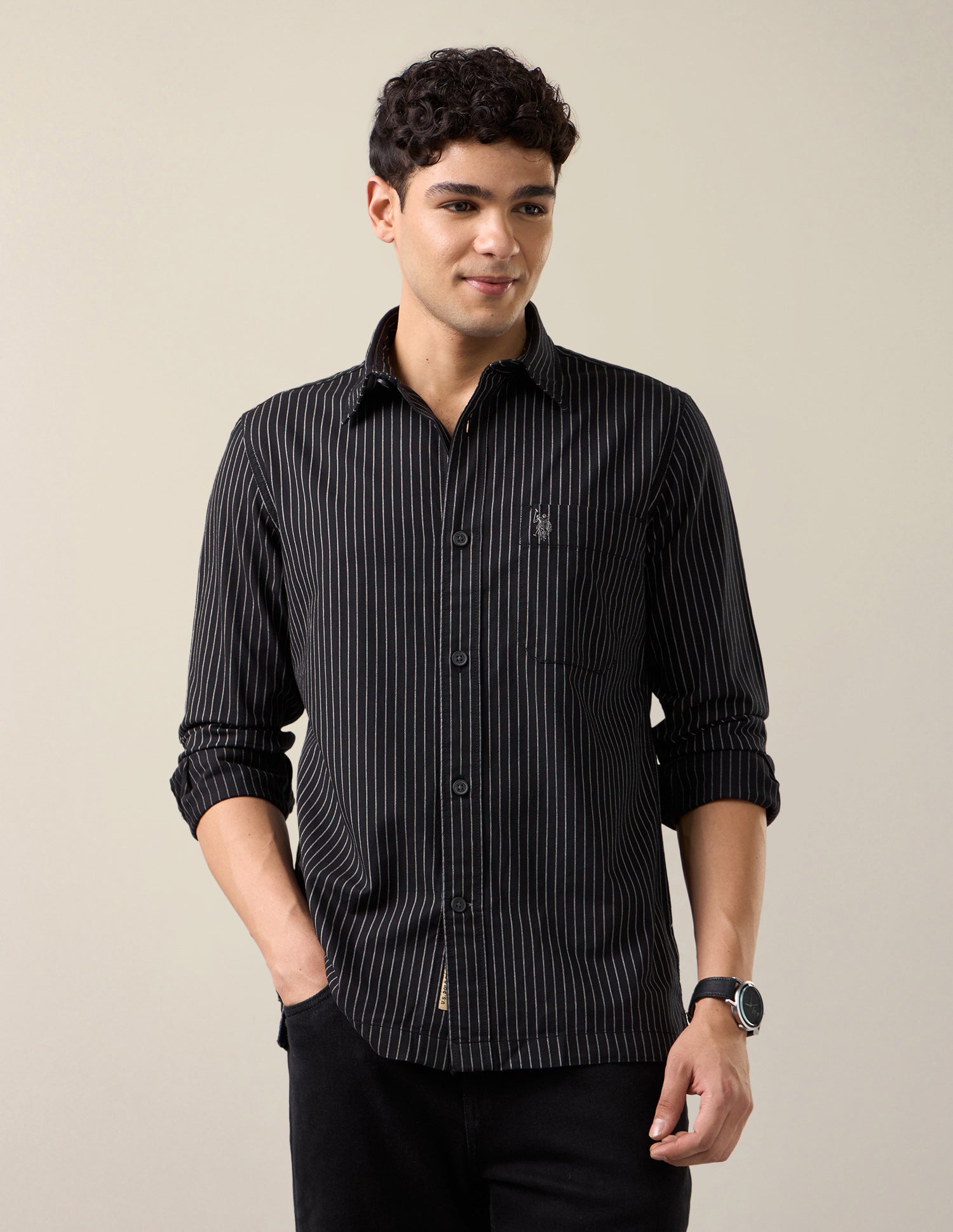 Vertical Striped Regular Fit Shirt Black - U.S. Polo Assn. India | Large