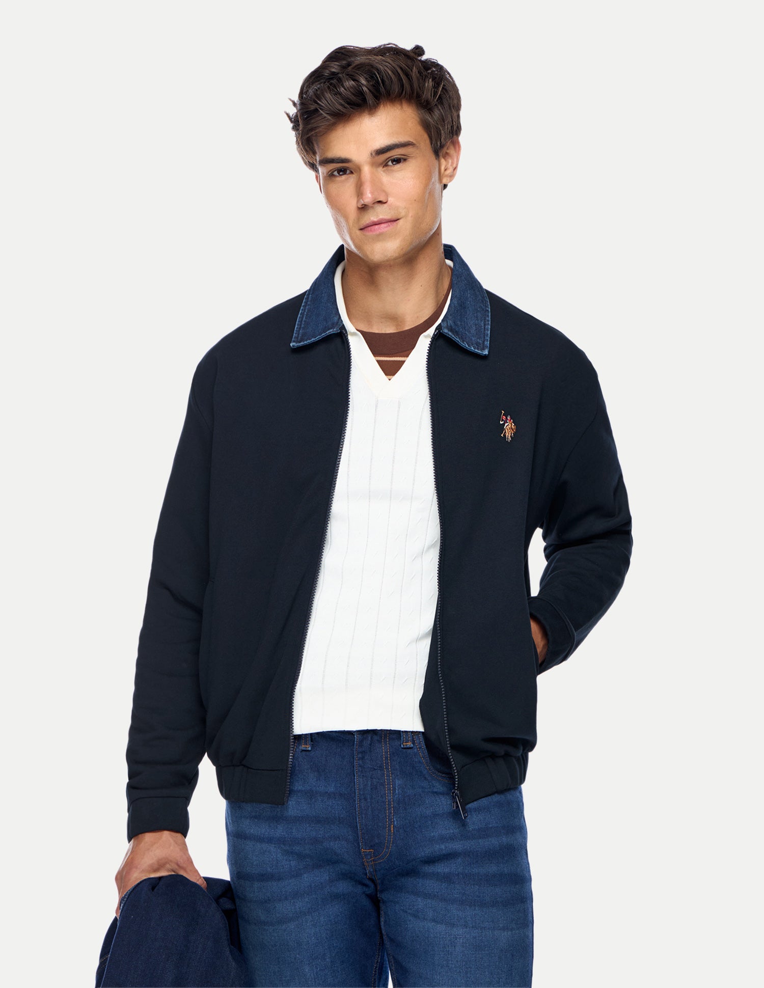 Solid Regular Fit Zipper Sweatshirt Navy - U.S. Polo Assn. India | Large