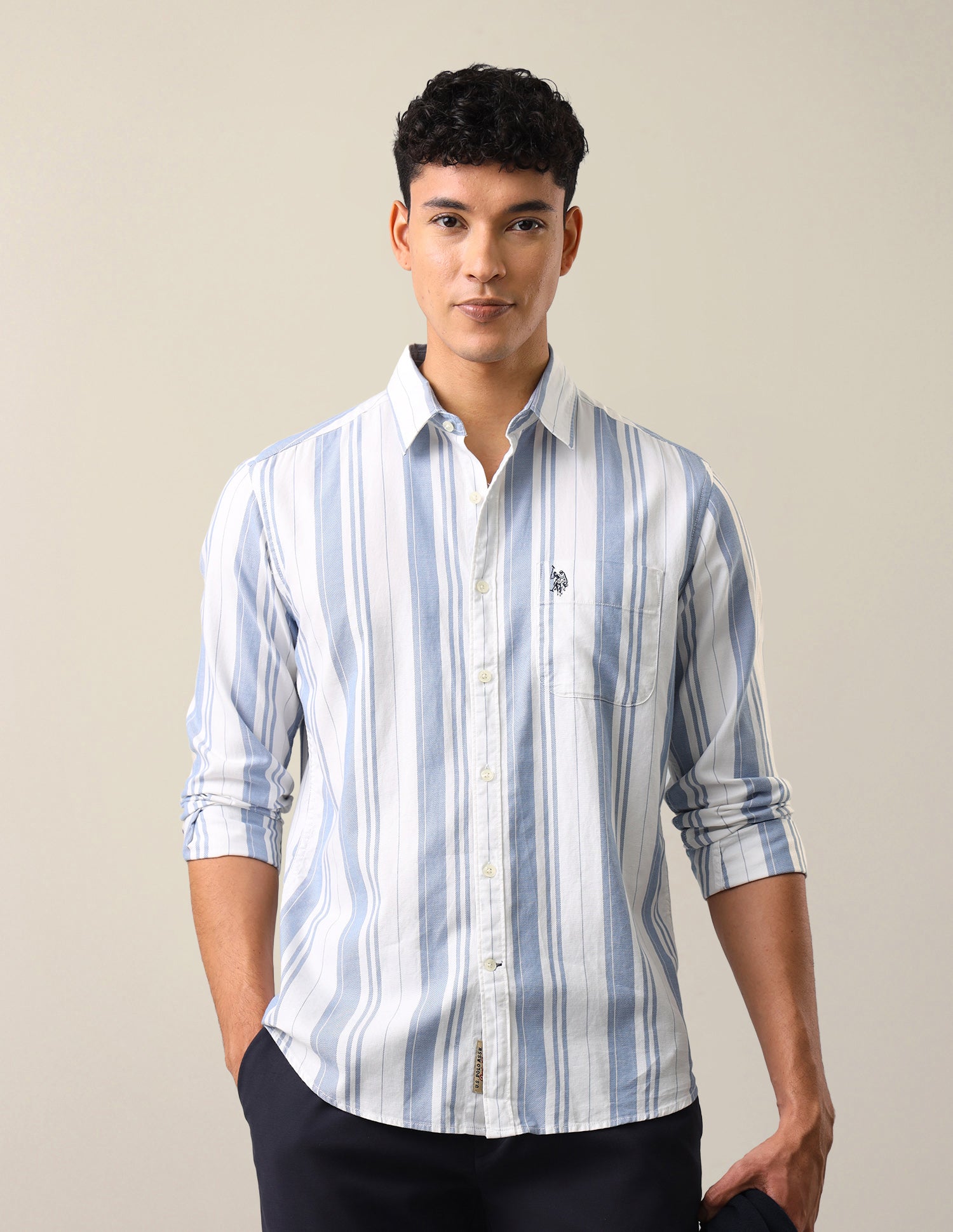 Vertical Striped Regular Fit Shirt Blue - U.S. Polo Assn. India | Large