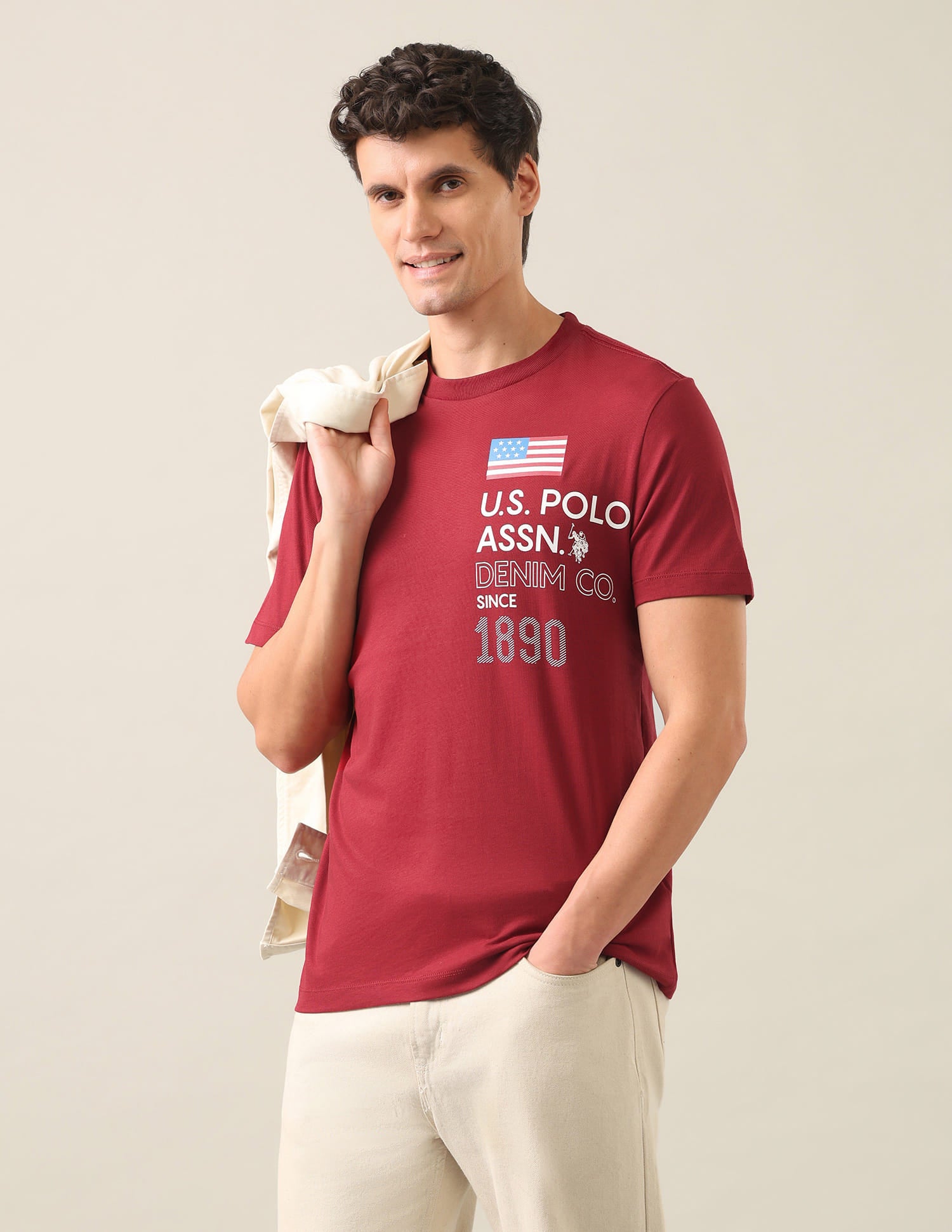 Typographic Brand Printed Regular Fit T-Shirt Red - U.S. Polo Assn. India | Large