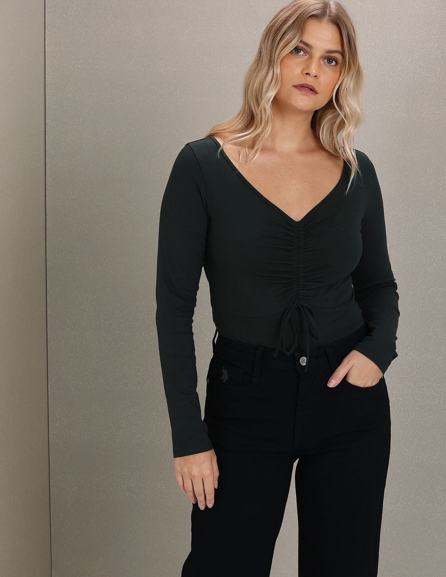 Long Sleeve Solid Top Dark Green - U.S. Polo Assn. India | Large